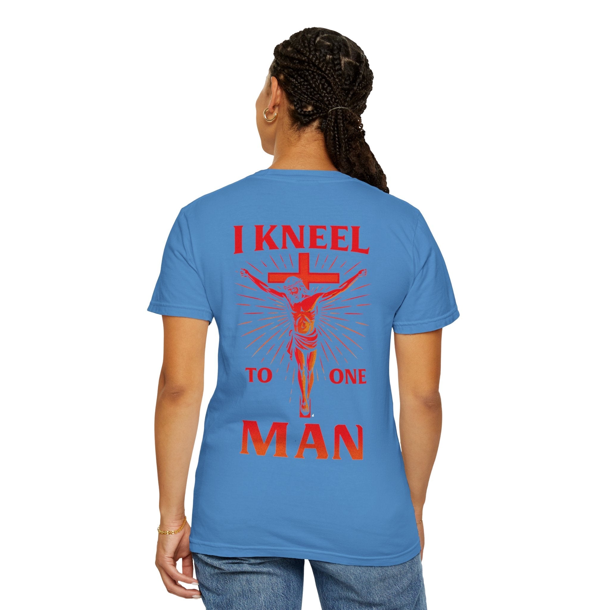 I Kneel to One Man T-shirt – Crucifixion Christian T-shirt for Unashamed Devotion & Bold Faith Printify