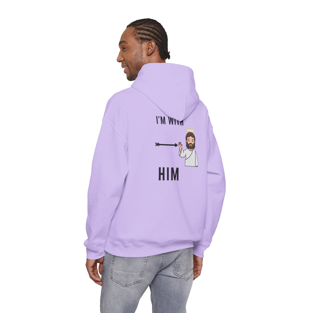 🔥 I’m With Him → Christian Hoodie | Arrow Pointing to Jesus | Minimalist Faith Tee | Subtle Cross Design | Bible-Inspired Apparel by Uplifted Gear Printify