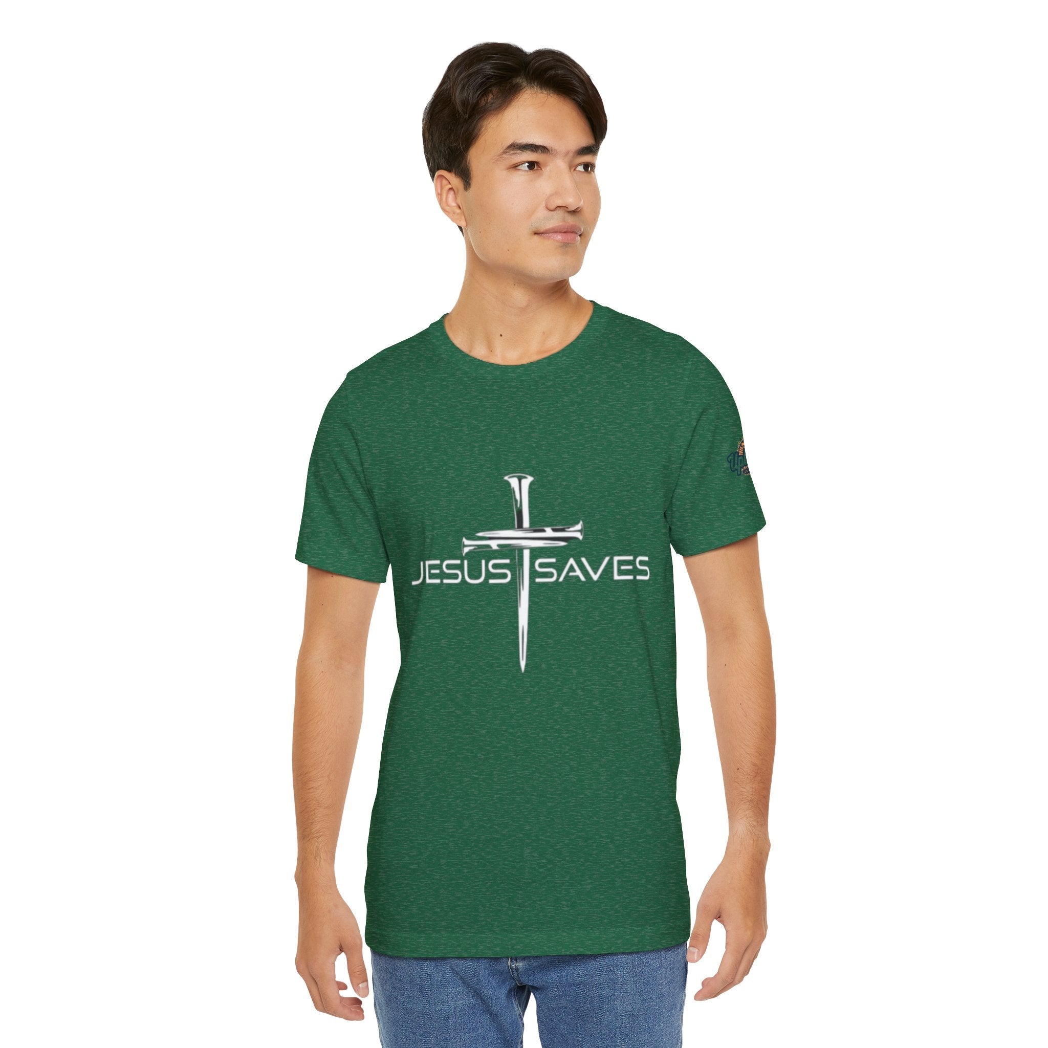 Jesus Saves T-shirt – 3 Nails Crucifix Cross Christian T-shirt for Redemption Faith & Bold Salvation Printify