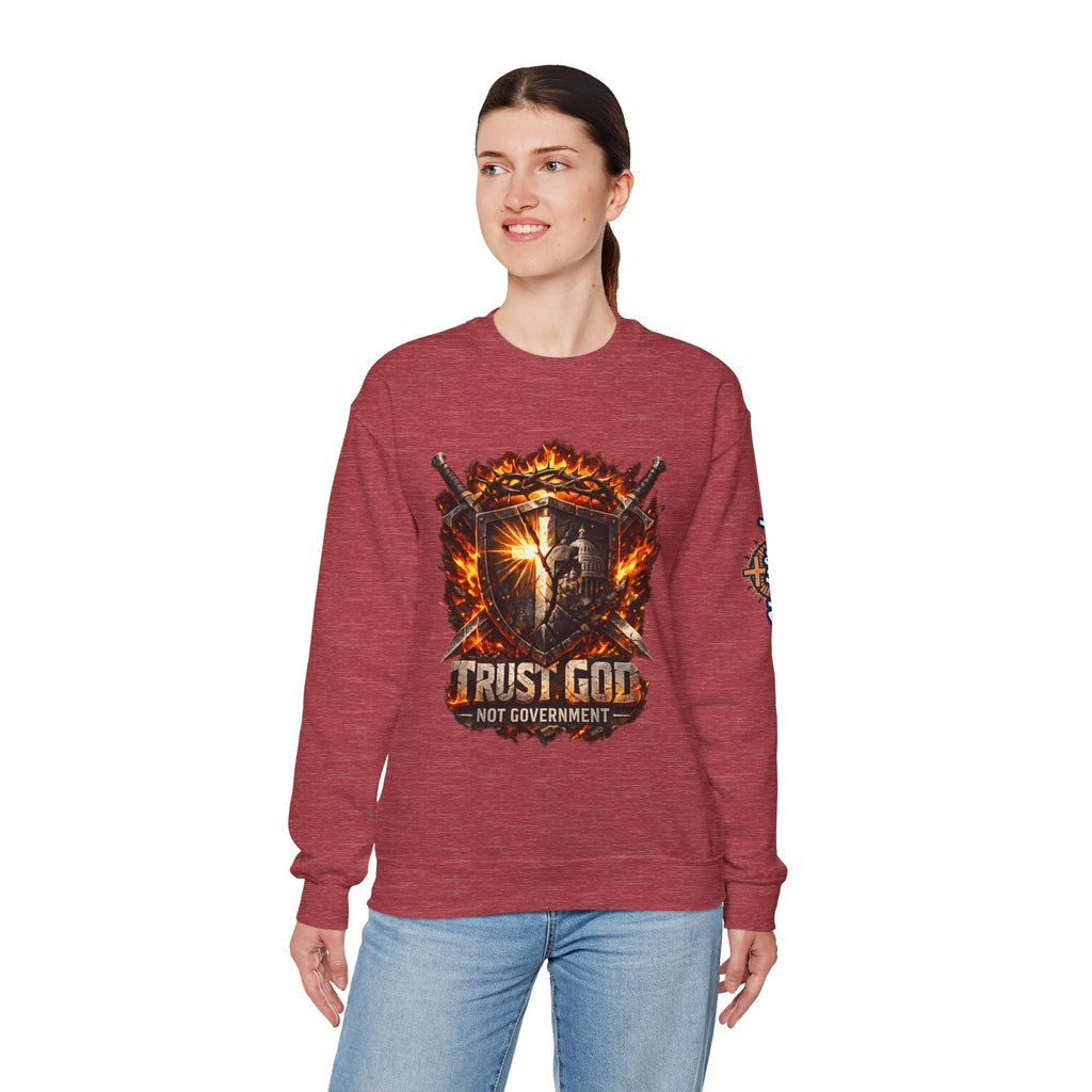 Trust God Not Government Shield Sweatshirt — Patriotic Christian Faith Sweatshirt Printify