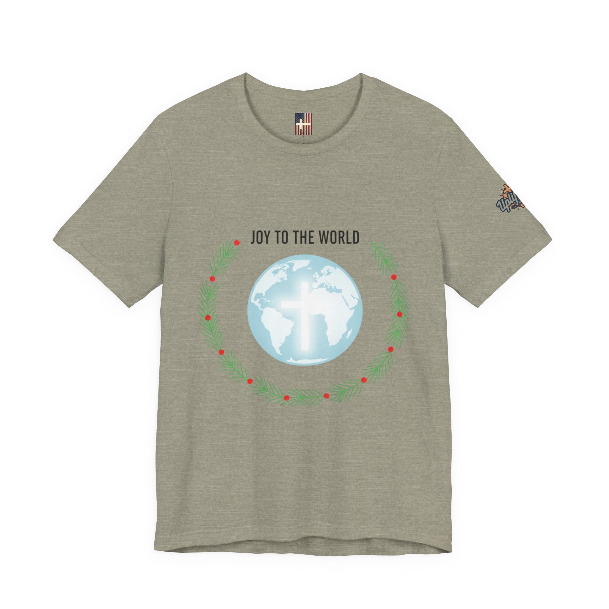 Joy to the World T-shirt – Wreath Earth Nativity Christian Christmas T-shirt for Isaiah 9:6 Holiday Faith & Festive Joy Printify