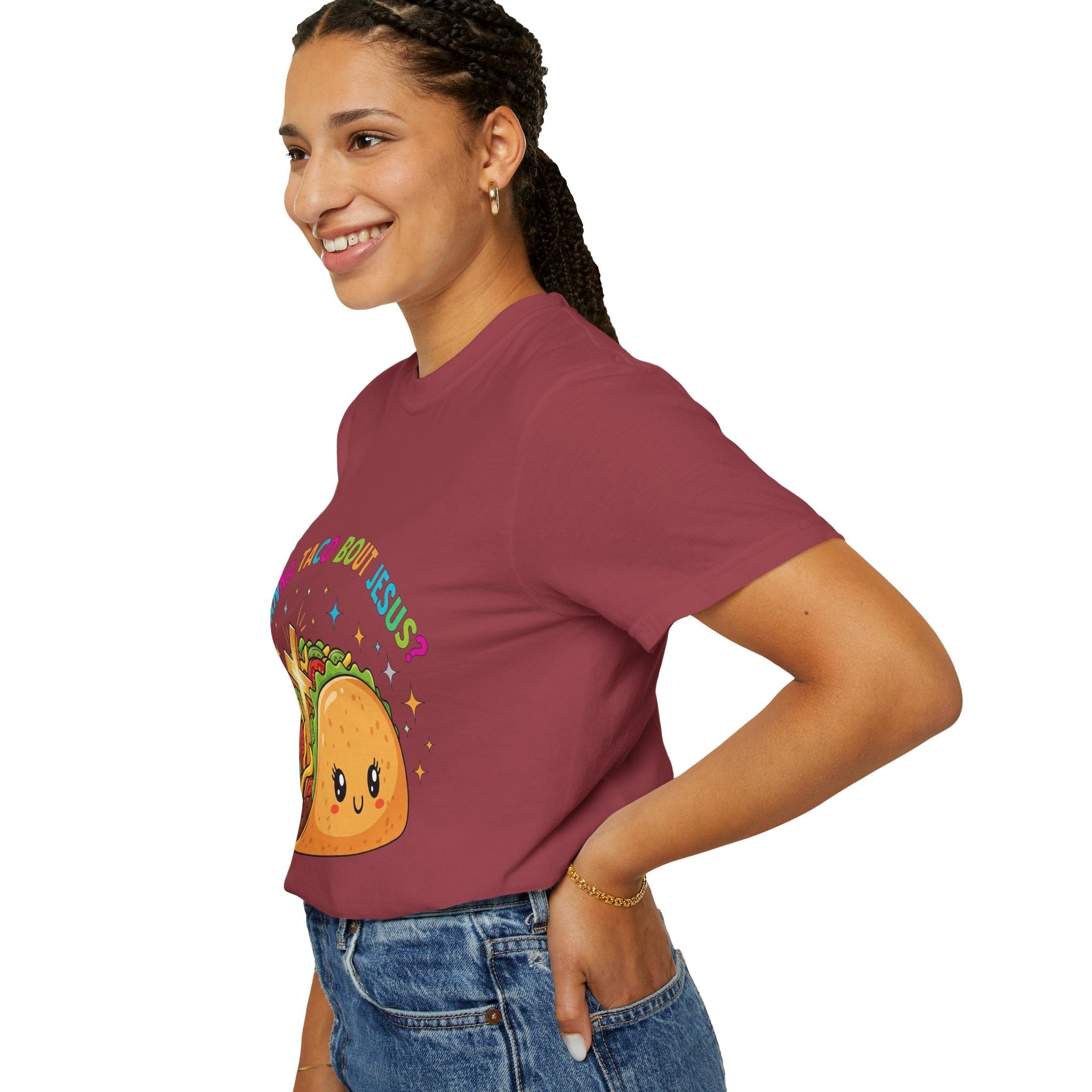 Wanna Taco 'Bout Jesus? Funny Christian Pun T-Shirt – Lettuce Pray & Share Faith! Printify