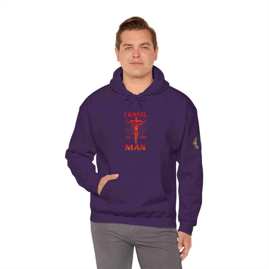 I Kneel to One Man Hoodie – Crucifixion Christian Sweatshirt for Unashamed Devotion & Bold Faith Printify
