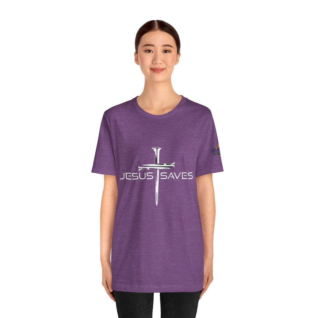Jesus Saves T-shirt – 3 Nails Crucifix Cross Christian T-shirt for Redemption Faith & Bold Salvation Printify