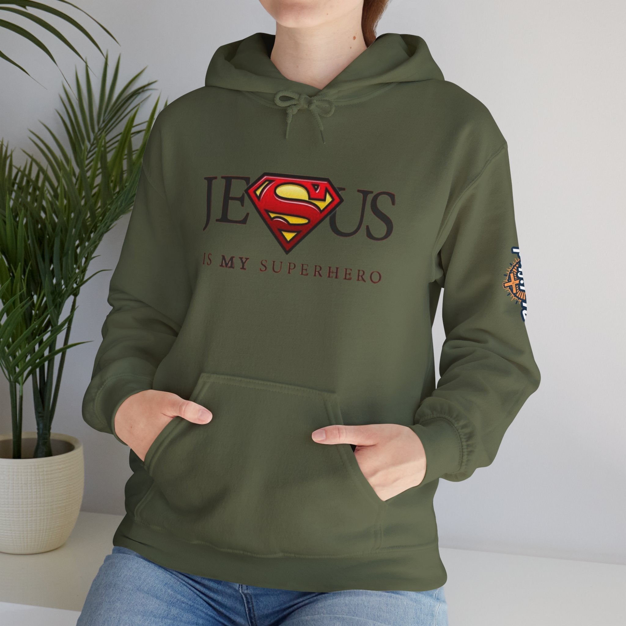 Jesus Is My Superhero Hoodie — Christian Faith Graphic Pullover Printify