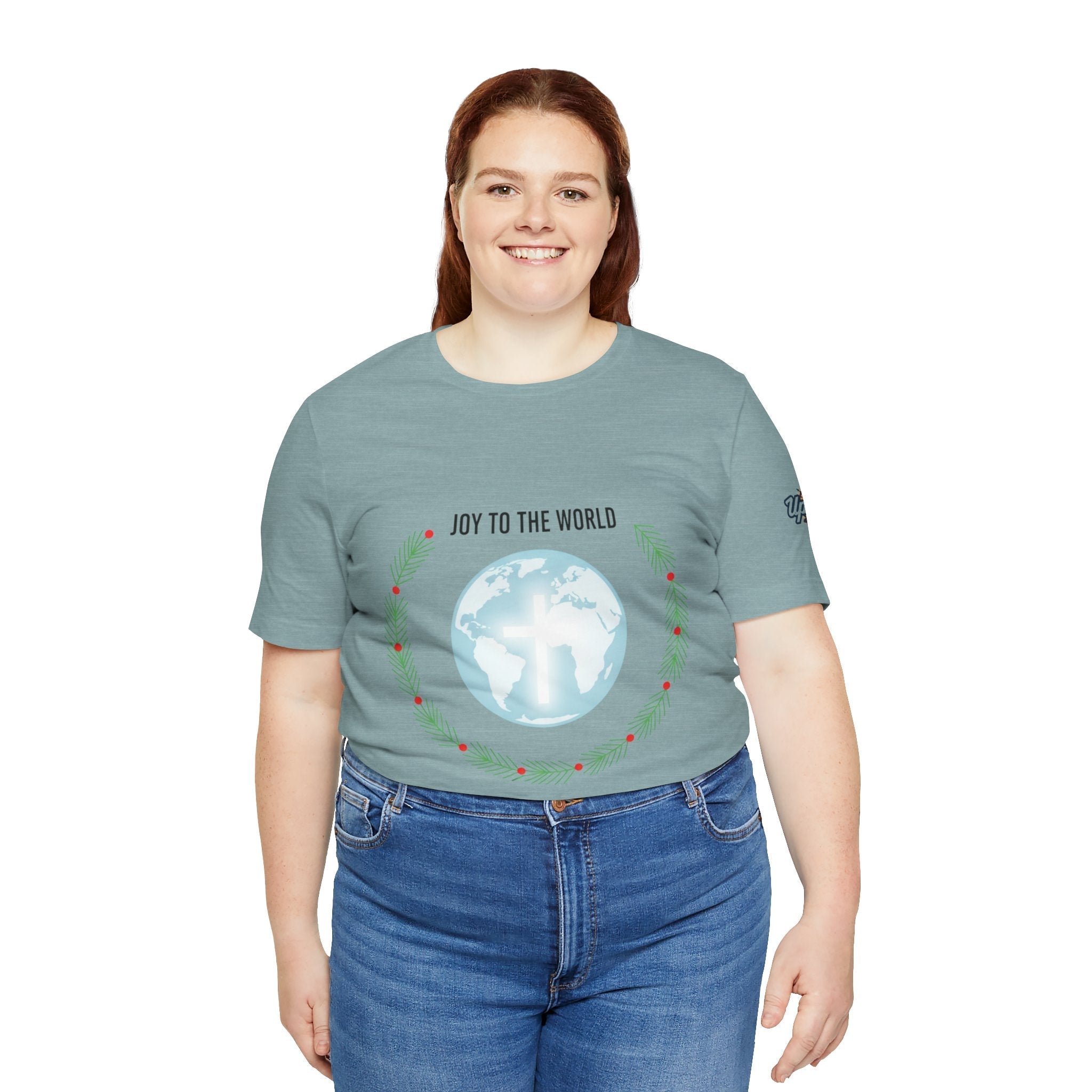 Joy to the World T-shirt – Wreath Earth Nativity Christian Christmas T-shirt for Isaiah 9:6 Holiday Faith & Festive Joy Printify