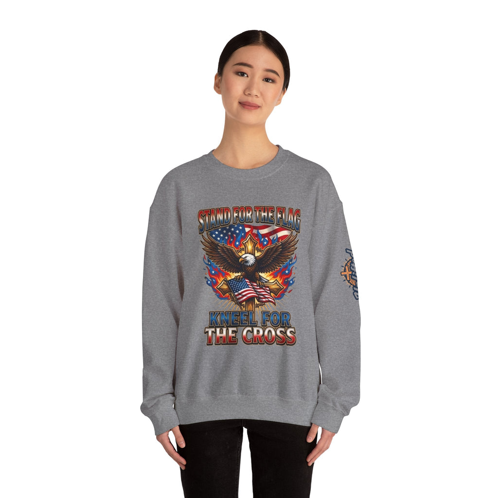 Stand for the Flag Kneel for the Cross Sweatshirt | Patriotic Eagle Sweatshirt Printify