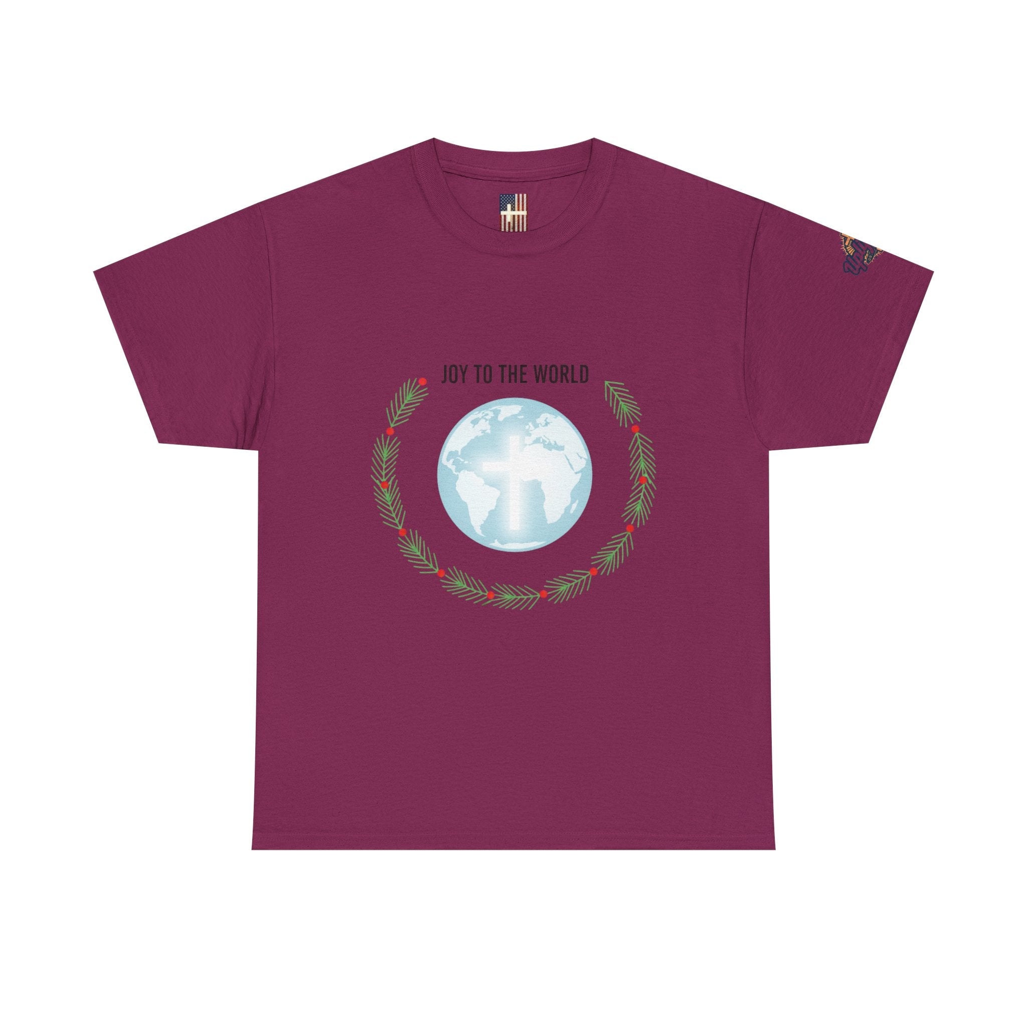 Joy to the World T-shirt – Wreath Earth Nativity Christian Christmas T-shirt for Isaiah 9:6 Holiday Faith & Festive Joy Printify