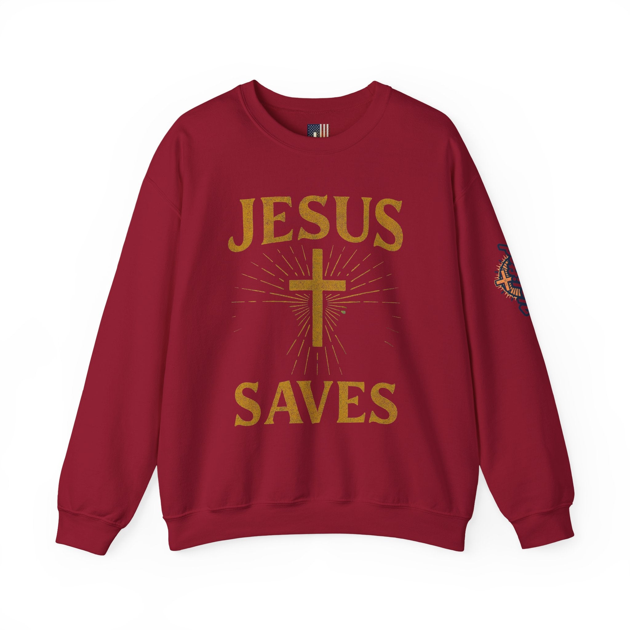 Jesus Saves Sweatshirt – Radiant Cross & Rays of Light Christian Sweatshirt for Eternal Hope & Faith Printify