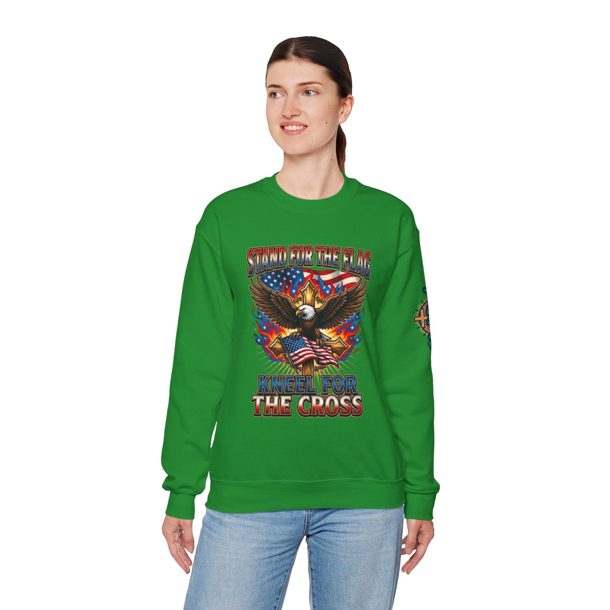 Stand for the Flag Kneel for the Cross Sweatshirt | Patriotic Eagle Sweatshirt Printify