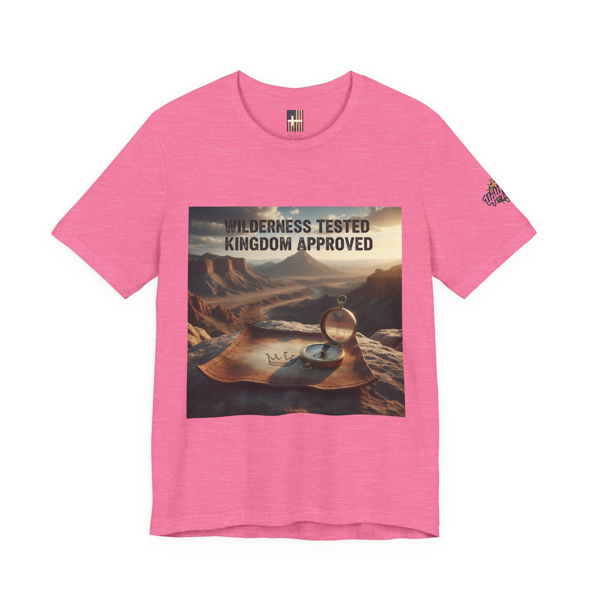 Wilderness Tested Kingdom Approved T-shirt – Mountain Desert Compass Crown Christian T-shirt for Biblical Adventure Faith Printify