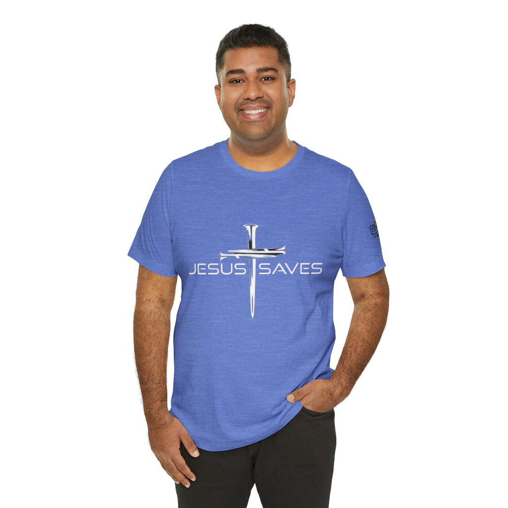 Jesus Saves T-shirt – 3 Nails Crucifix Cross Christian T-shirt for Redemption Faith & Bold Salvation Printify