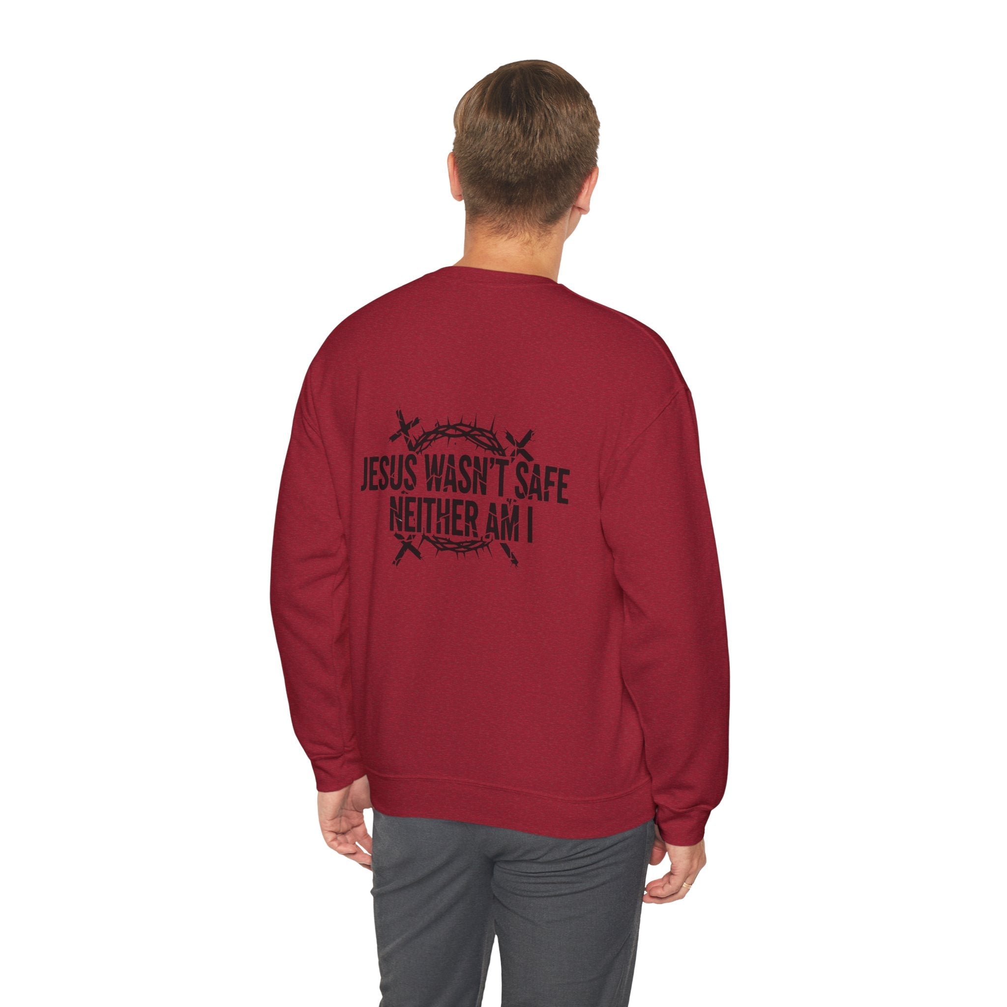 ⚡ Jesus Wasn’t Safe – Neither Am I | Bold Christian Sweatshirt | Storm-Walking Faith Tee | Minimalist Black & White Design | Uplifted Gear Printify