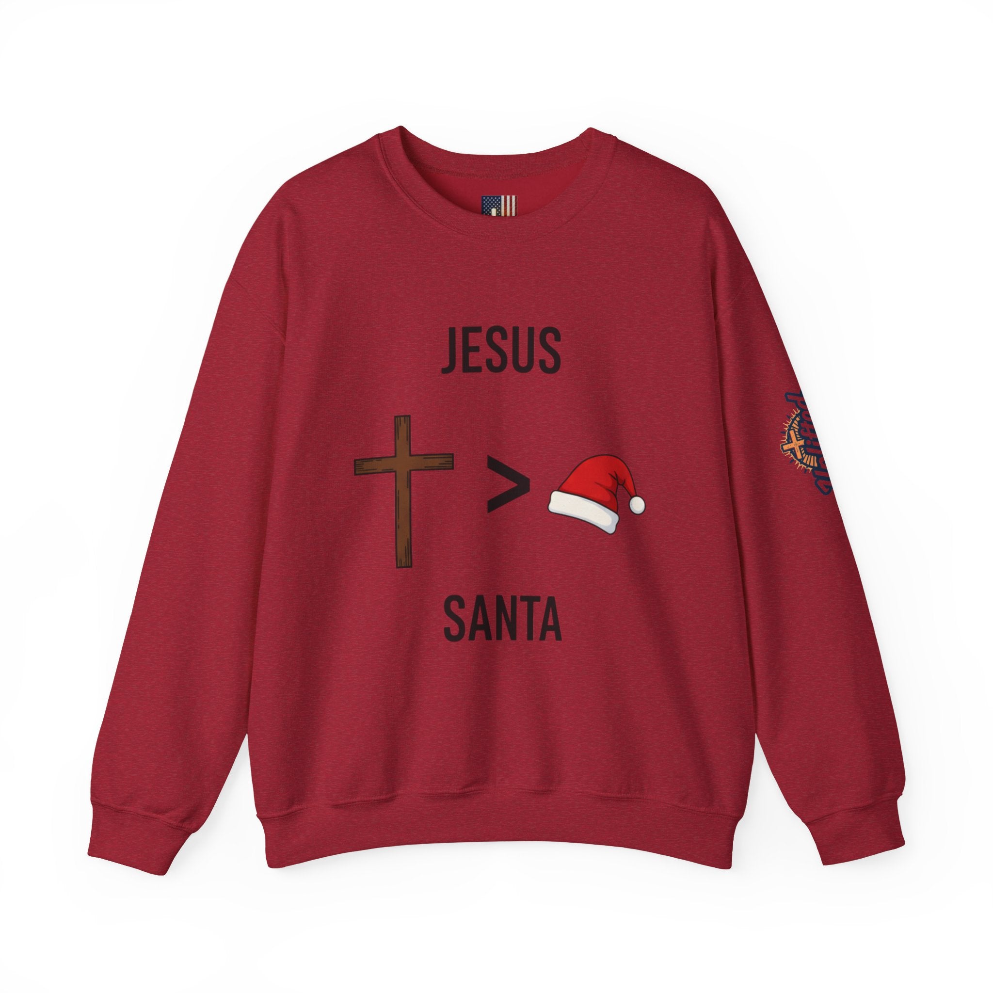 🎄 Jesus > Santa – Minimalist Christian Christmas Sweatshirt | Bold Faith Over Holiday Tee | Cross vs Santa Hat Design | Uplifted Gear Printify