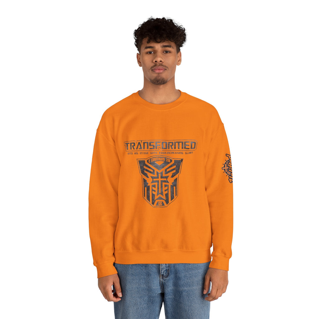 Transformer Logo Christian Sweatshirt | 2 Corinthians 3:18 Bible Verse Sweatshirt Printify