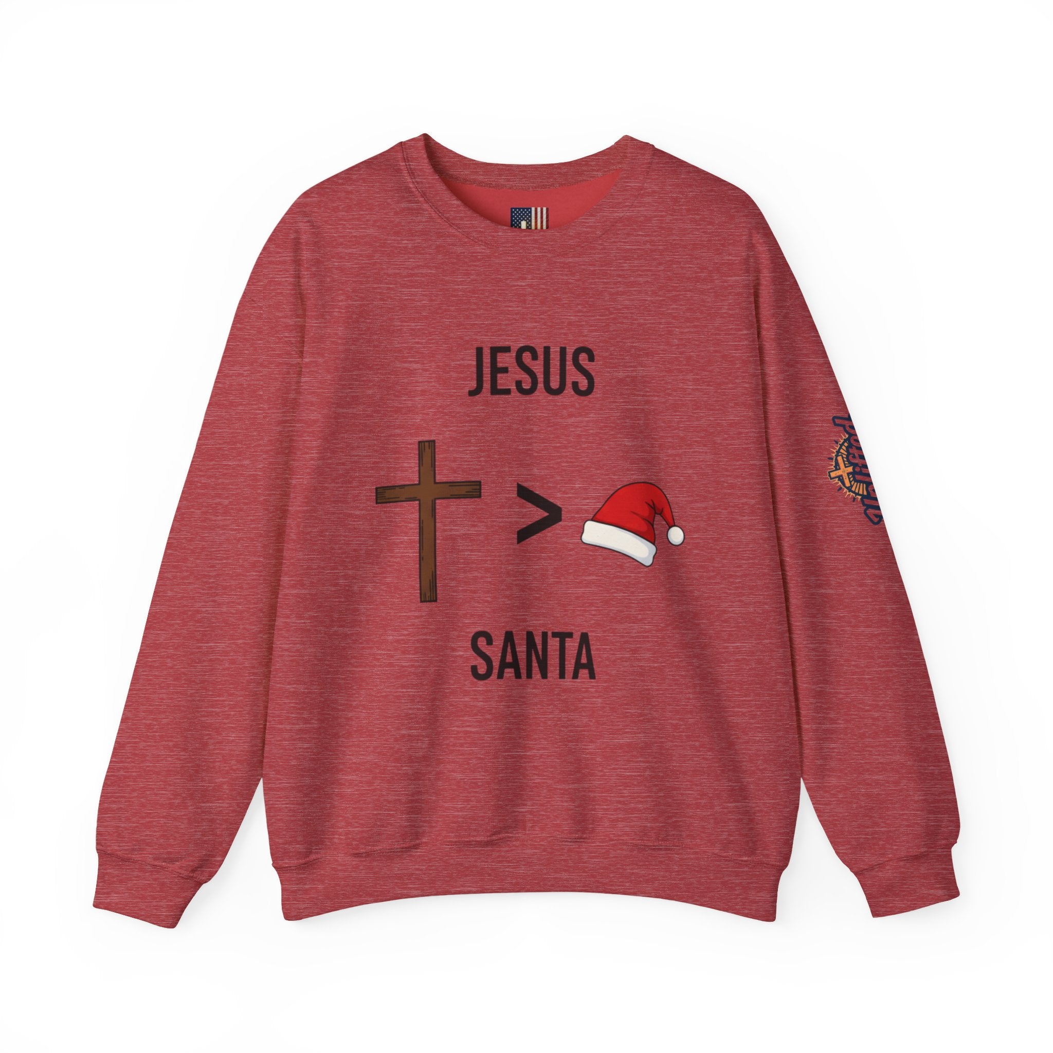 🎄 Jesus > Santa – Minimalist Christian Christmas Sweatshirt | Bold Faith Over Holiday Tee | Cross vs Santa Hat Design | Uplifted Gear Printify