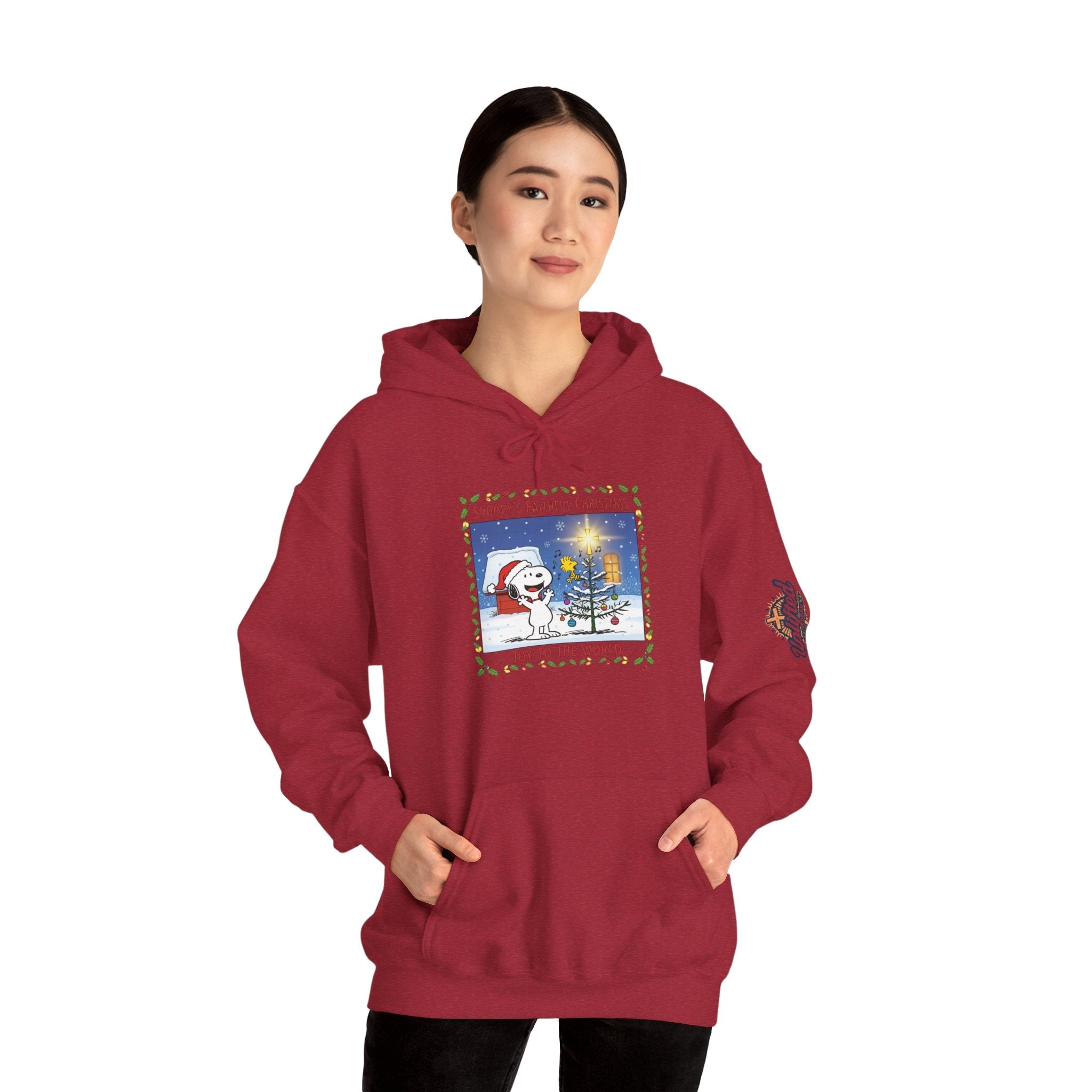 🎄 Faithful Christmas Friends – Christian Holiday Hoodie | Festive Tree & Cartoon Duo | Heartwarming Christmas Tee by Uplifted Gear Printify