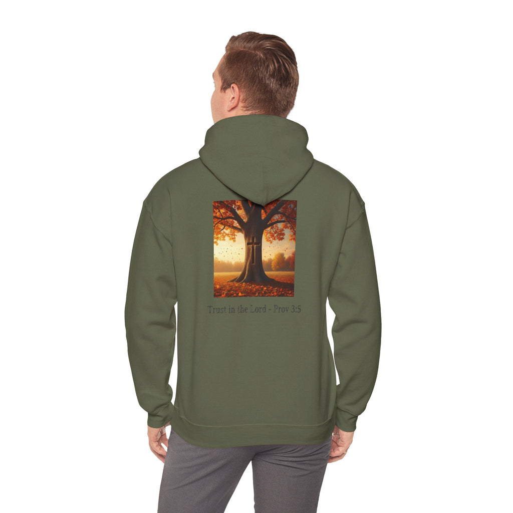 Trust in the Lord Hoodie – Autumn Tree Proverbs 3:5 Christian Hoodie for Cozy Faith Printify