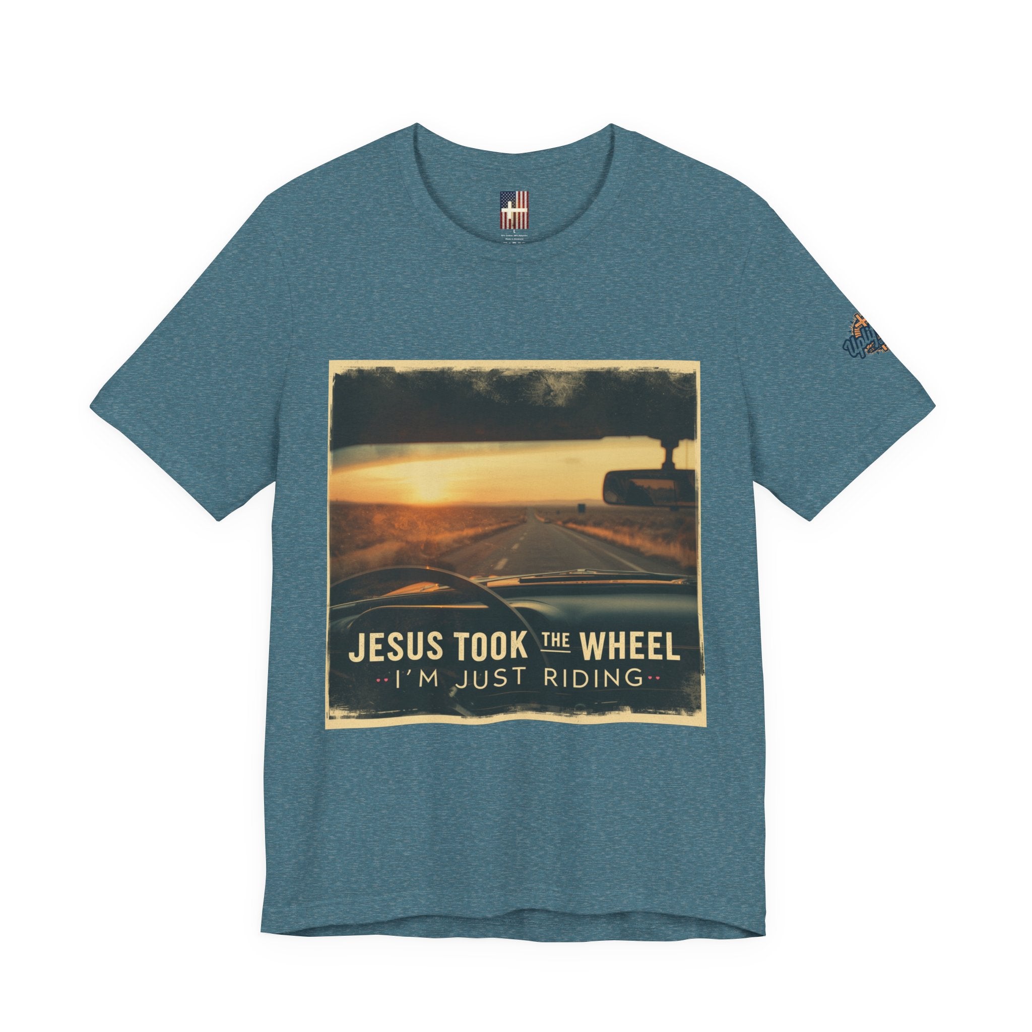Jesus Took the Wheel I'm Just Riding T-shirt – Funny Christian Convertible Car T-shirt for Surrendered Faith & Humor Printify