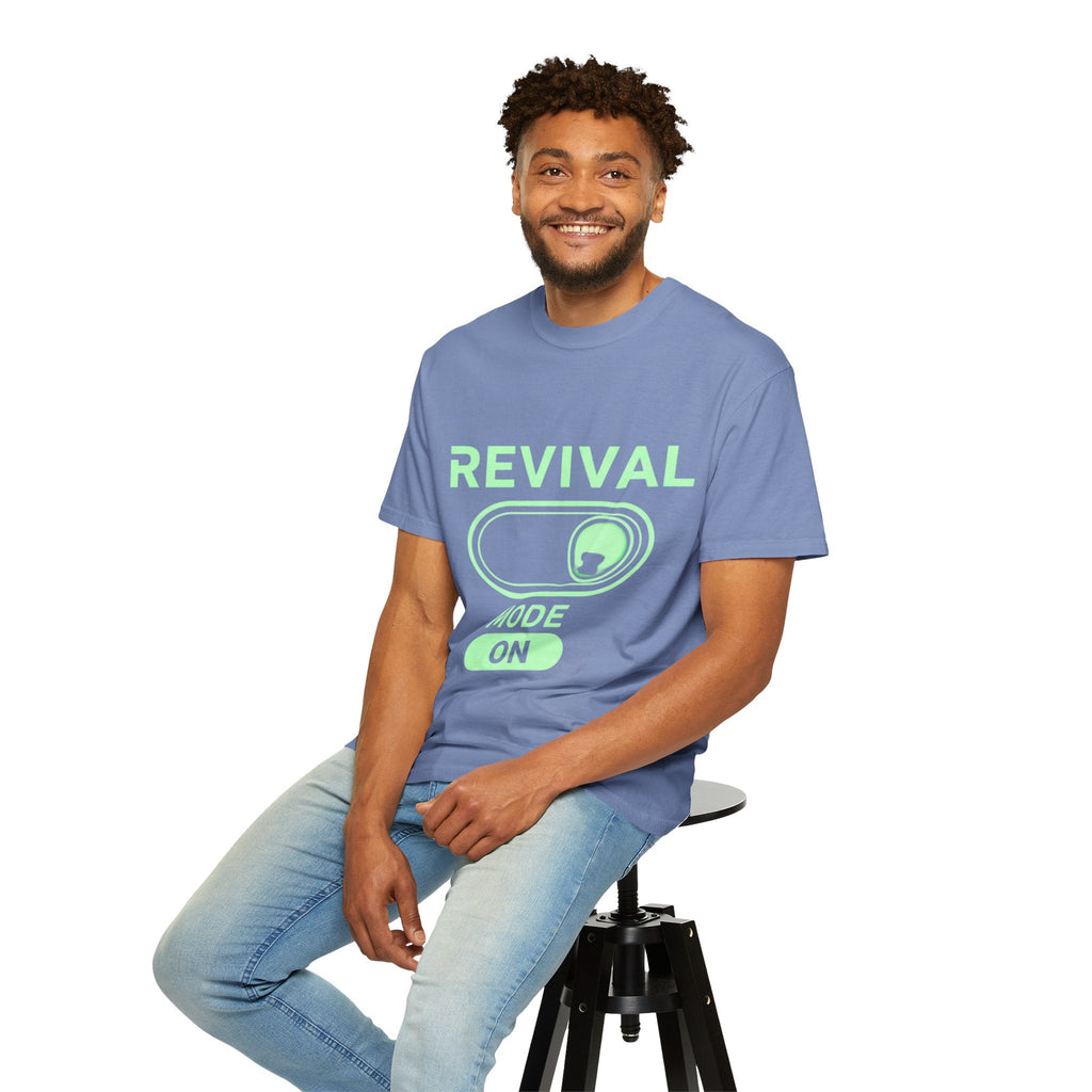 🔥 Revival Mode: ON – Christian Techwear T-Shirt | Glowing Green Faith Switch | Futuristic Jesus Shirt | Activate Your Spiritual Awakening | Uplifted Gear Printify
