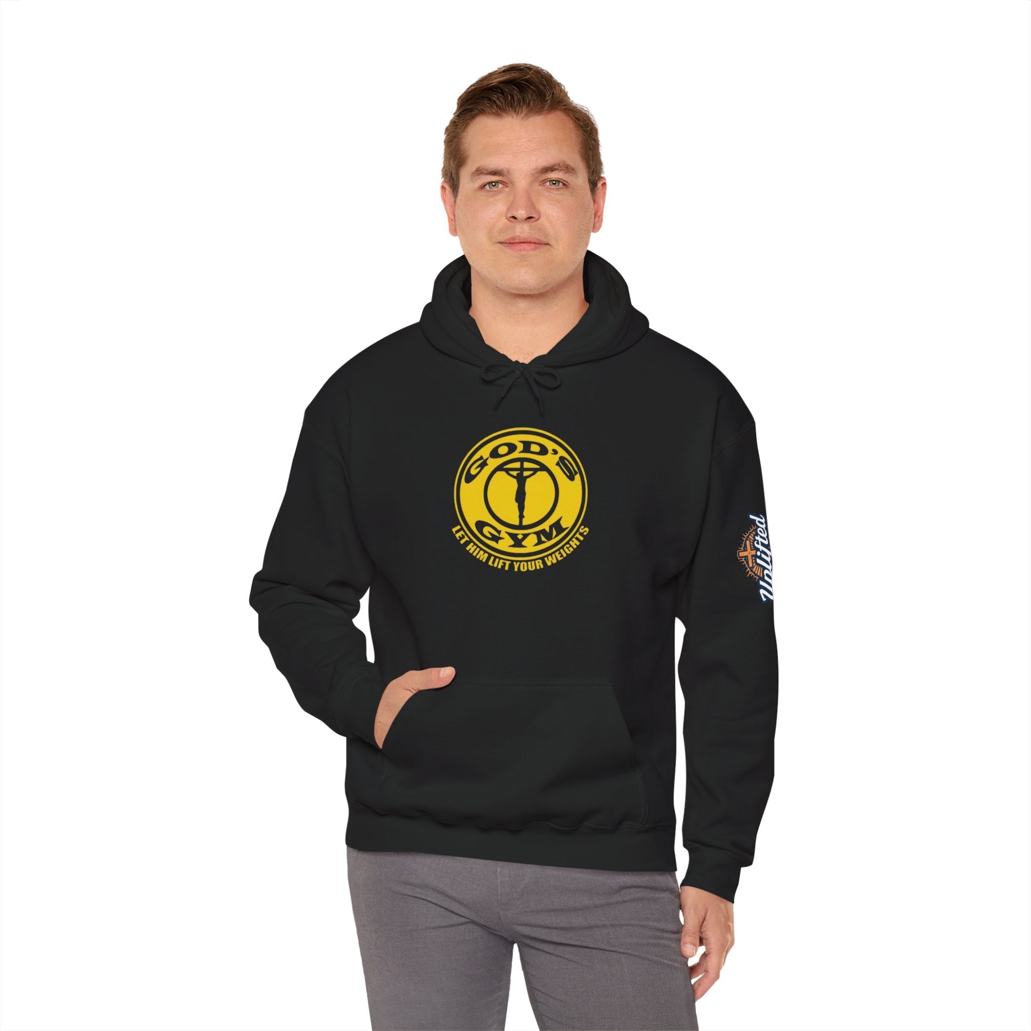 God's Gym Hoodie — "Let Him Lift Your Weights" Christian Fitness Hoodie Printify