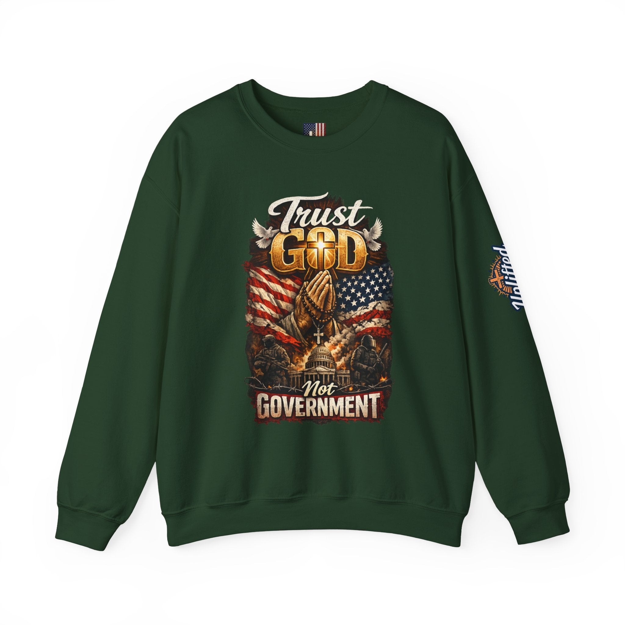 Trust God Not Government Sweatshirt — Vintage Patriotic Christian Sweatshirt Printify