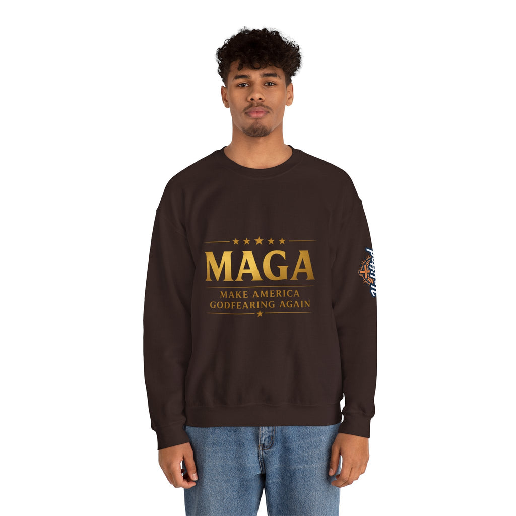 Sweatshirt — "MAGA Make America Godfearing Again" Gold Logo Crewneck Printify