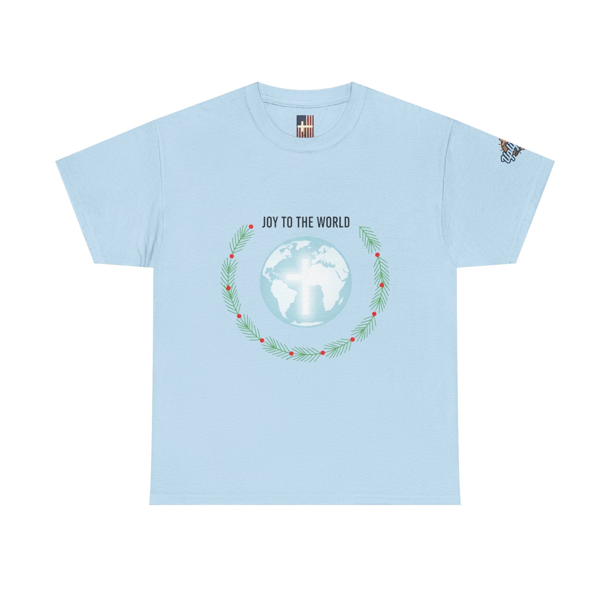 Joy to the World T-shirt – Wreath Earth Nativity Christian Christmas T-shirt for Isaiah 9:6 Holiday Faith & Festive Joy Printify