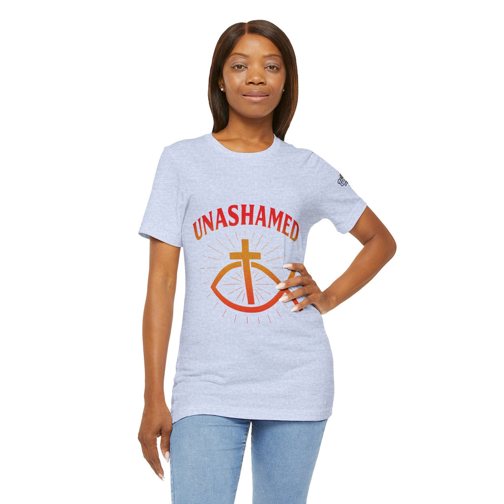 Unashamed T-shirt – Ichthys Jesus Fish & Cross Christian T-shirt for Romans 1:16 Bold Faith Printify