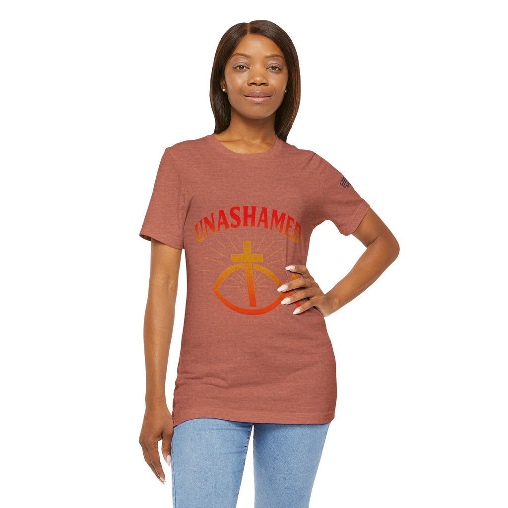 Unashamed T-shirt – Ichthys Jesus Fish & Cross Christian T-shirt for Romans 1:16 Bold Faith Printify