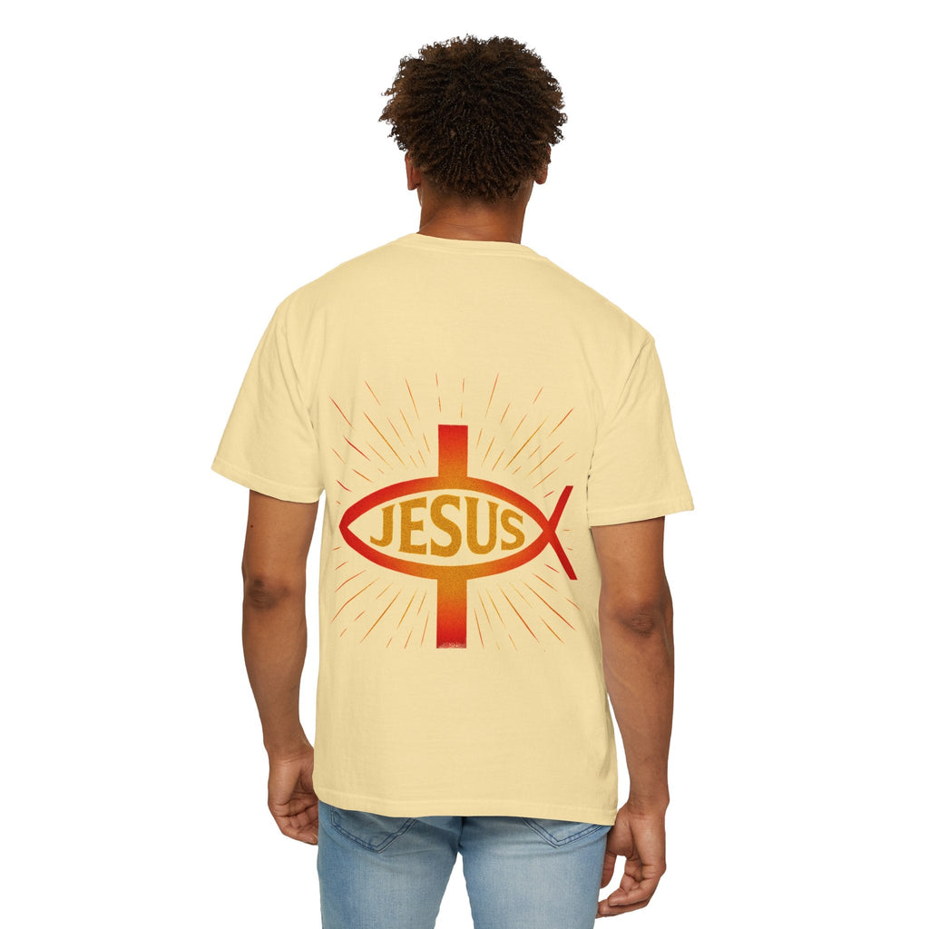 Jesus Ichthys T-shirt – Christian Fish Symbol with Cross & Jesus Inscription T-shirt for Eternal Faith & Streetwear Printify