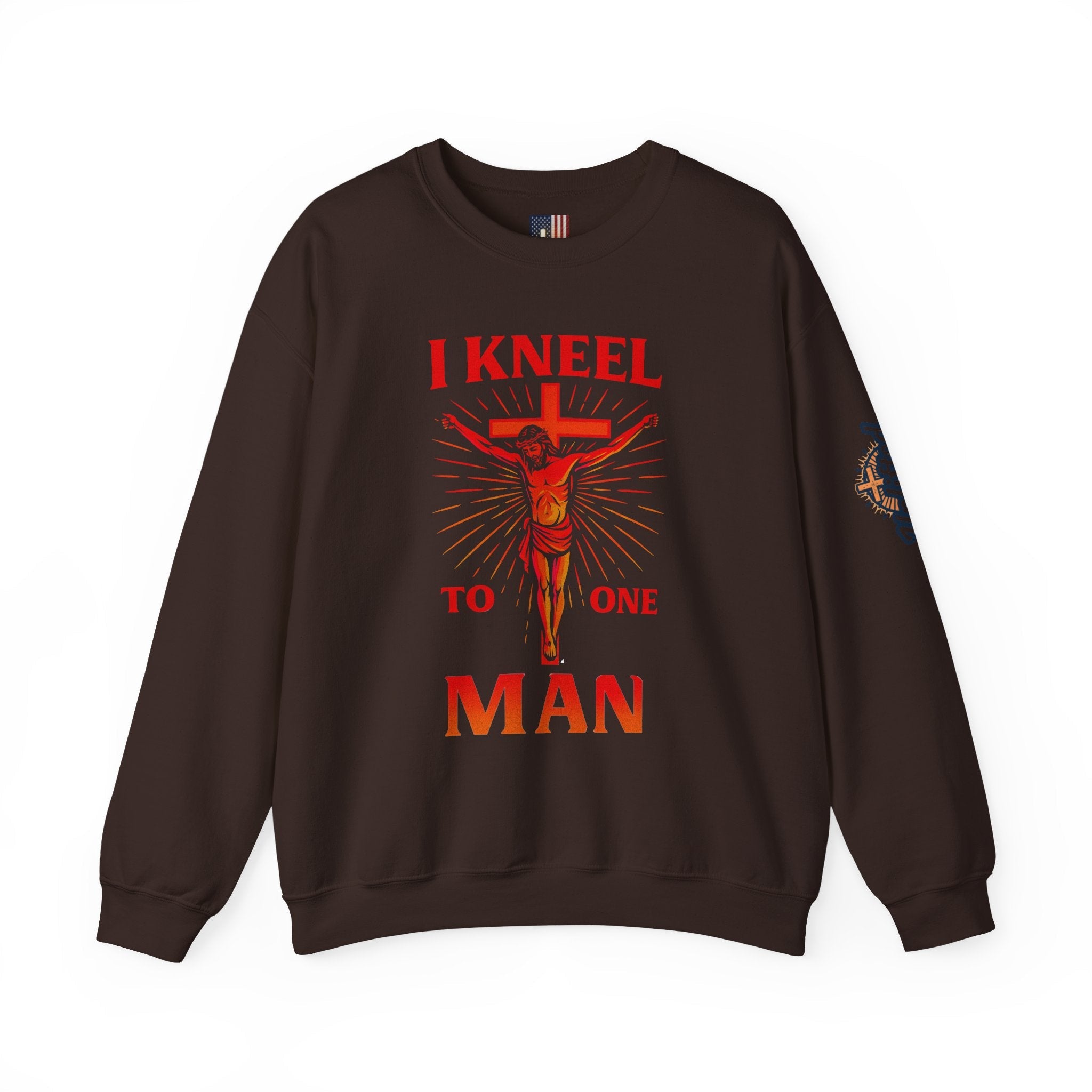 I Kneel to One Man Sweatshirt – Crucifixion Christian Sweatshirt for Unashamed Devotion & Bold Faith Printify