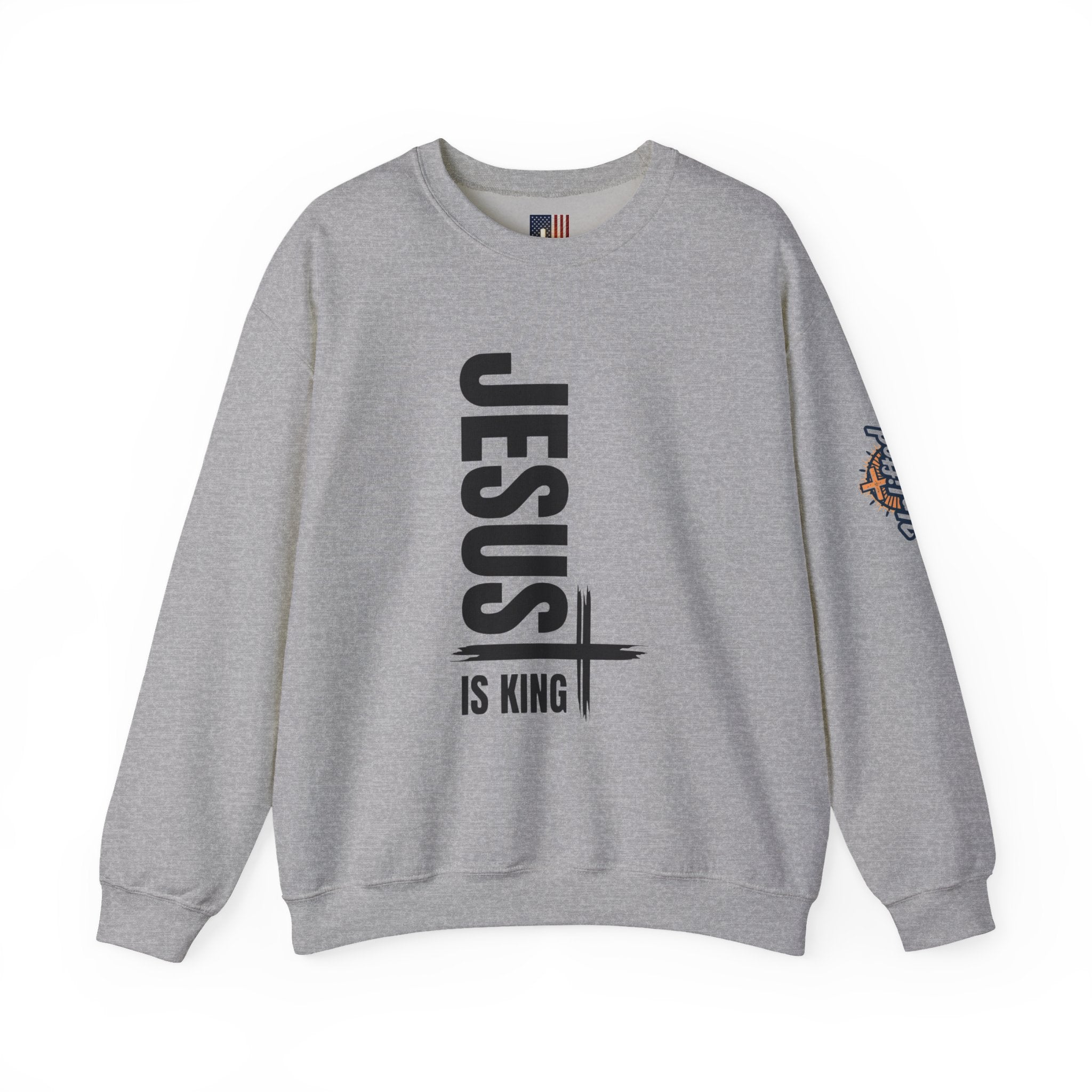 Jesus Is King Sweatshirt | Modern Typographic Cross Christian Sweatshirt Printify