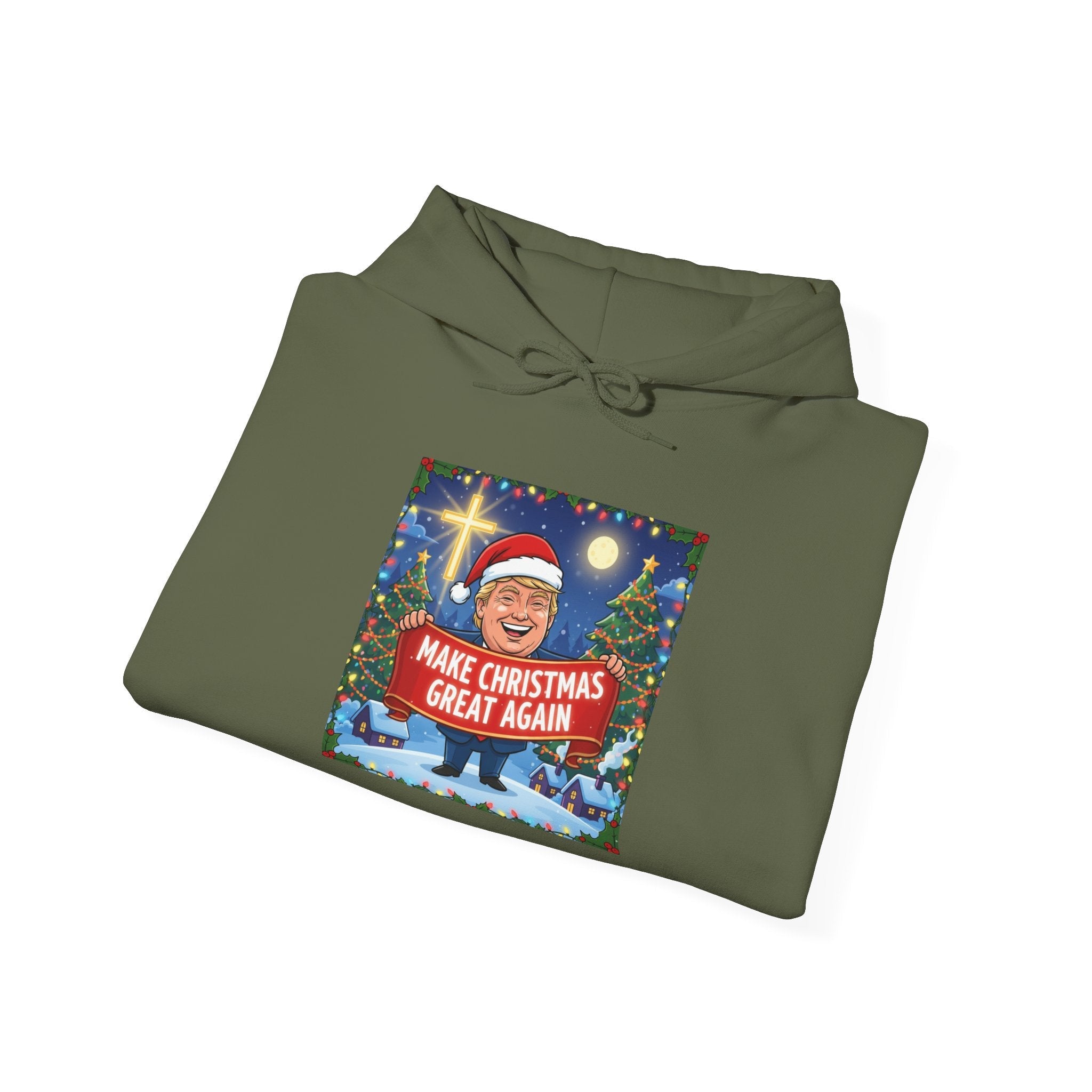 🎄 Make Christmas Great Again – Patriotic Christian Christmas Hoodie | Bold Holiday Faith Tee | Red & White Banner Design | Uplifted Gear Printify