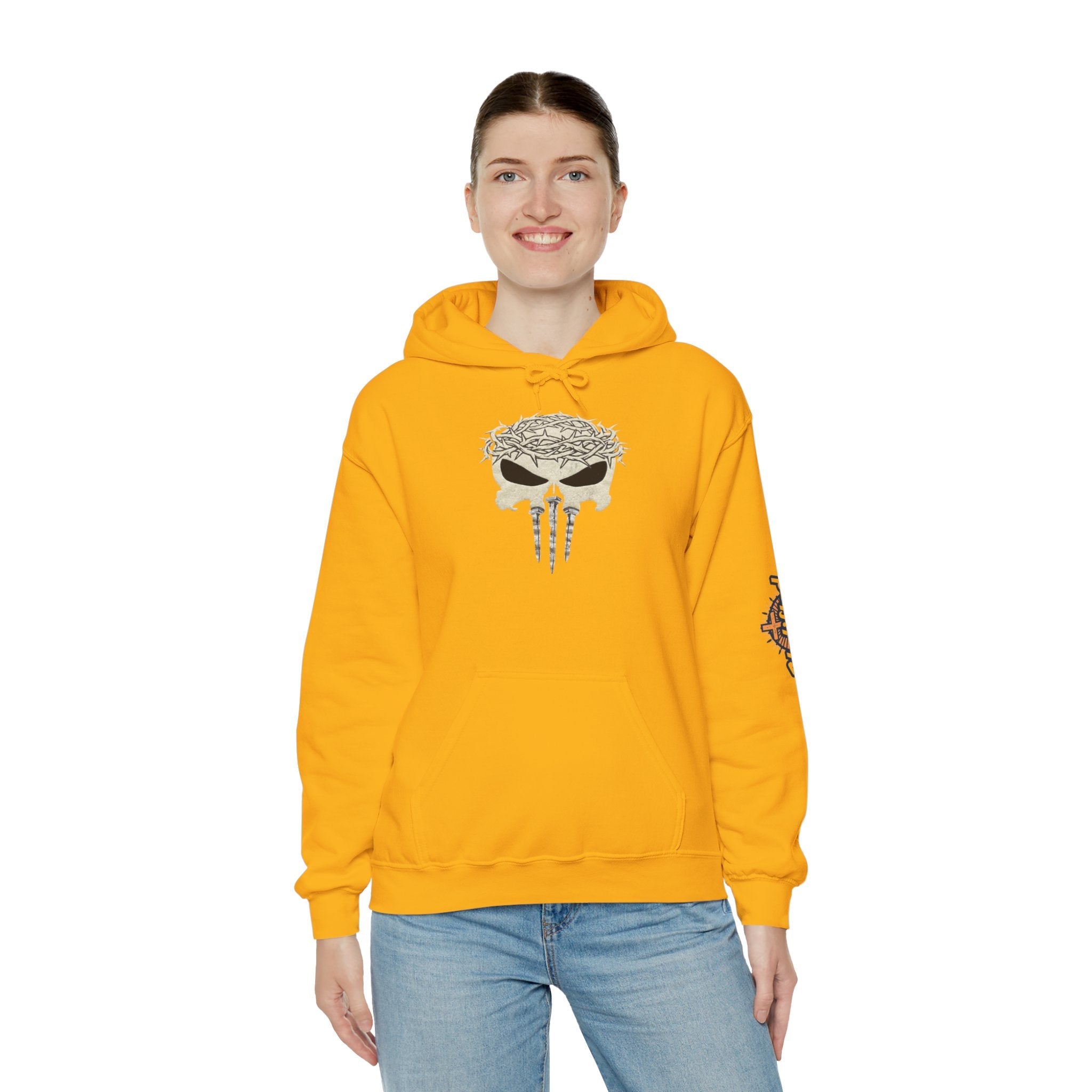 Christian Skull Hoodie - Crown of Thorns & Nails - Warrior Faith Hoodie Printify