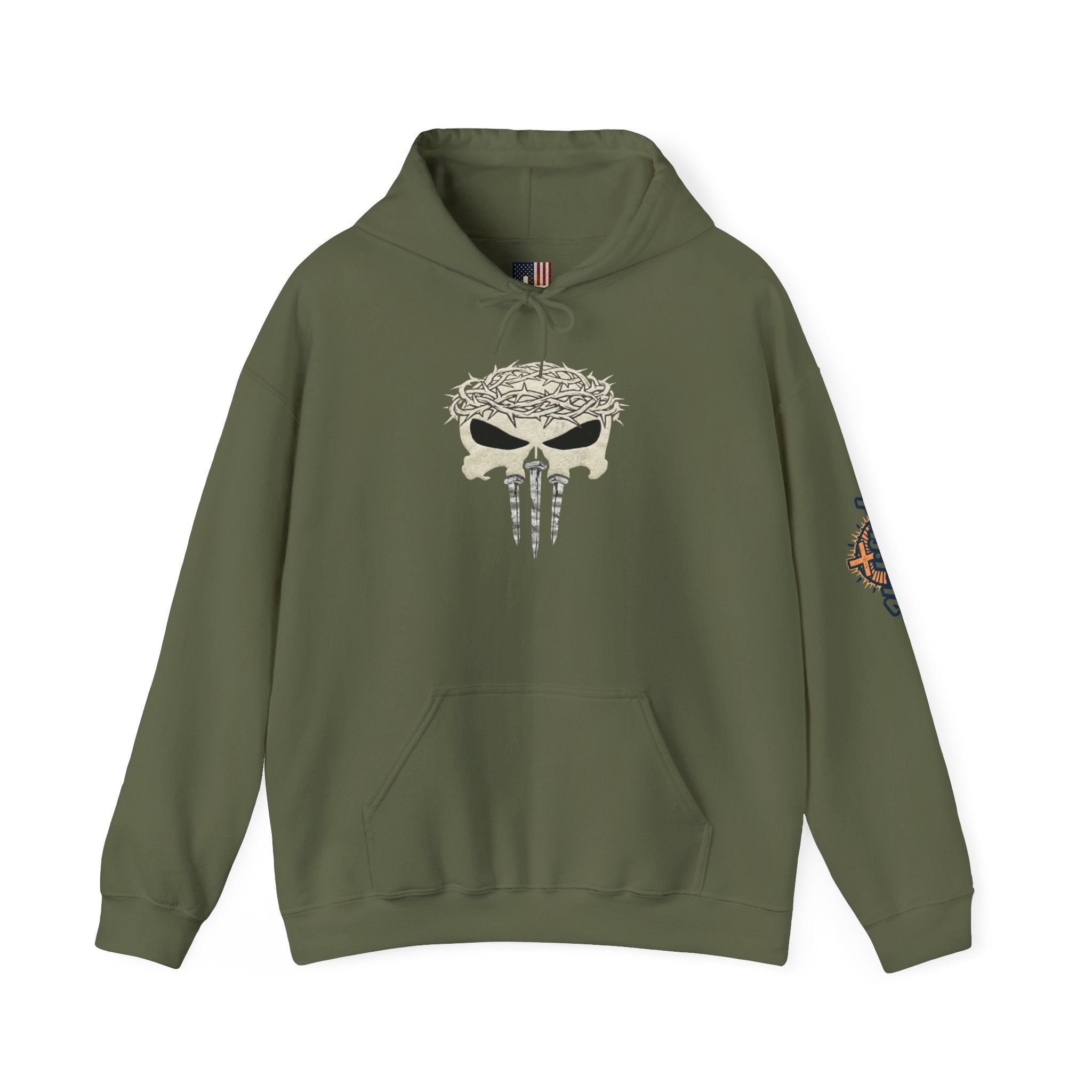 Christian Skull Hoodie - Crown of Thorns & Nails - Warrior Faith Hoodie Printify