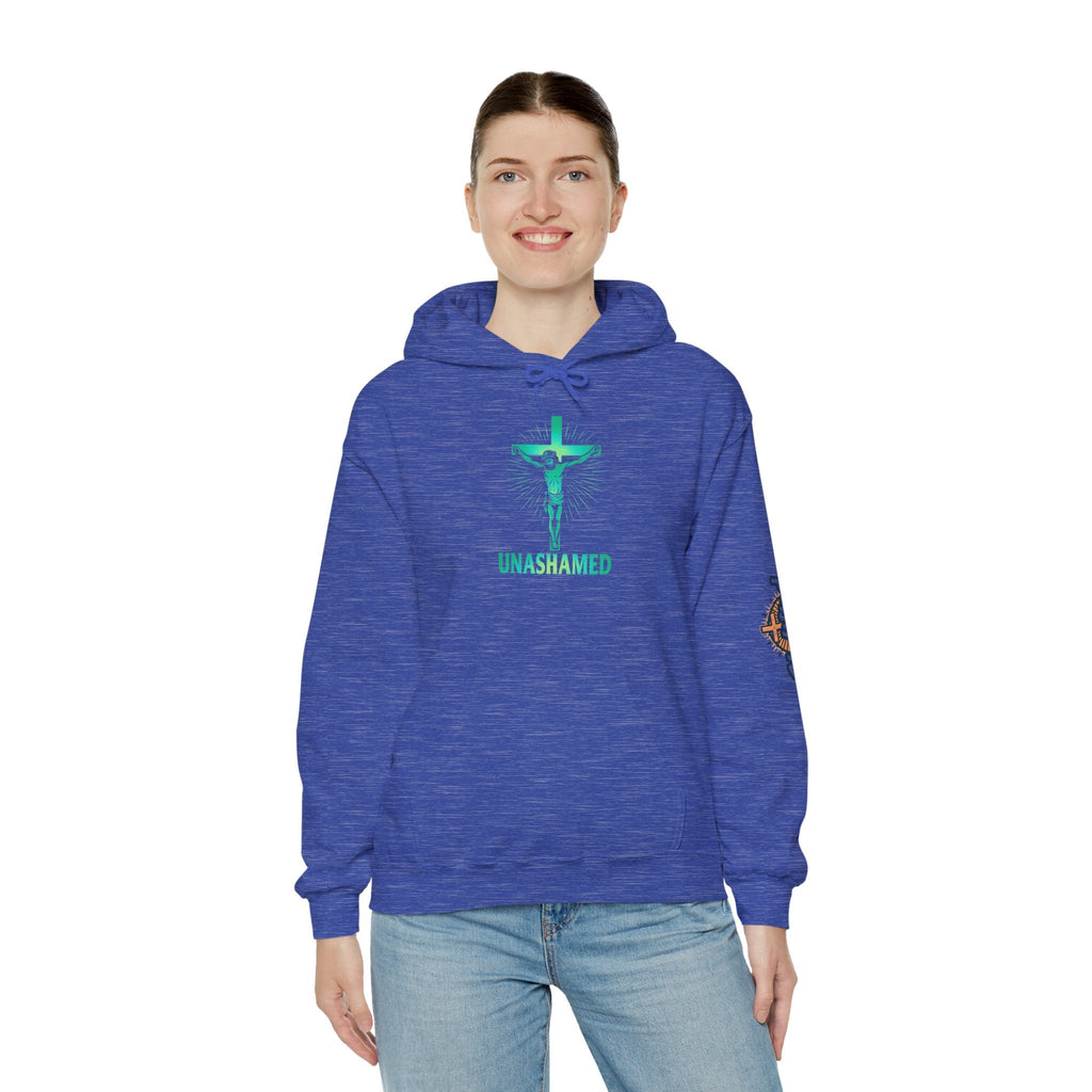 Unashamed Hoodie – Romans 1:16 Crucifixion Christian Hoodie for Bold Unwavering Faith Printify