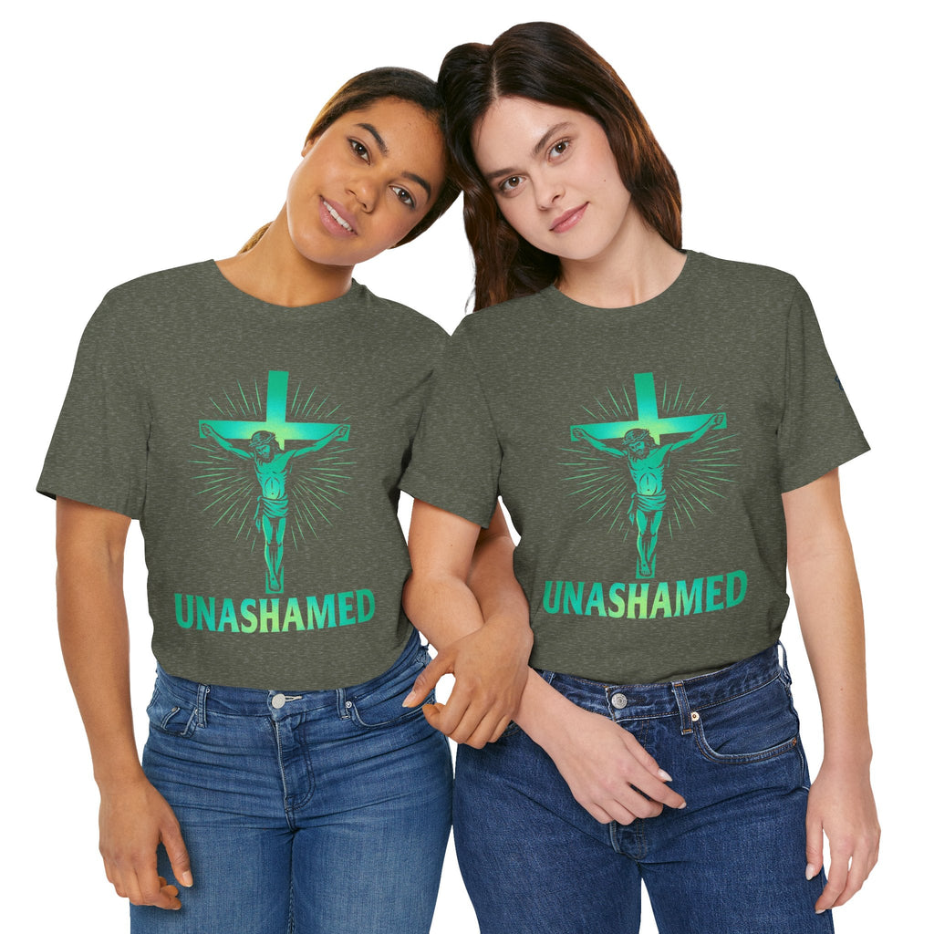 Unashamed T-shirt – Romans 1:16 Crucifixion Christian t-shirt for Bold Unwavering Faith Printify