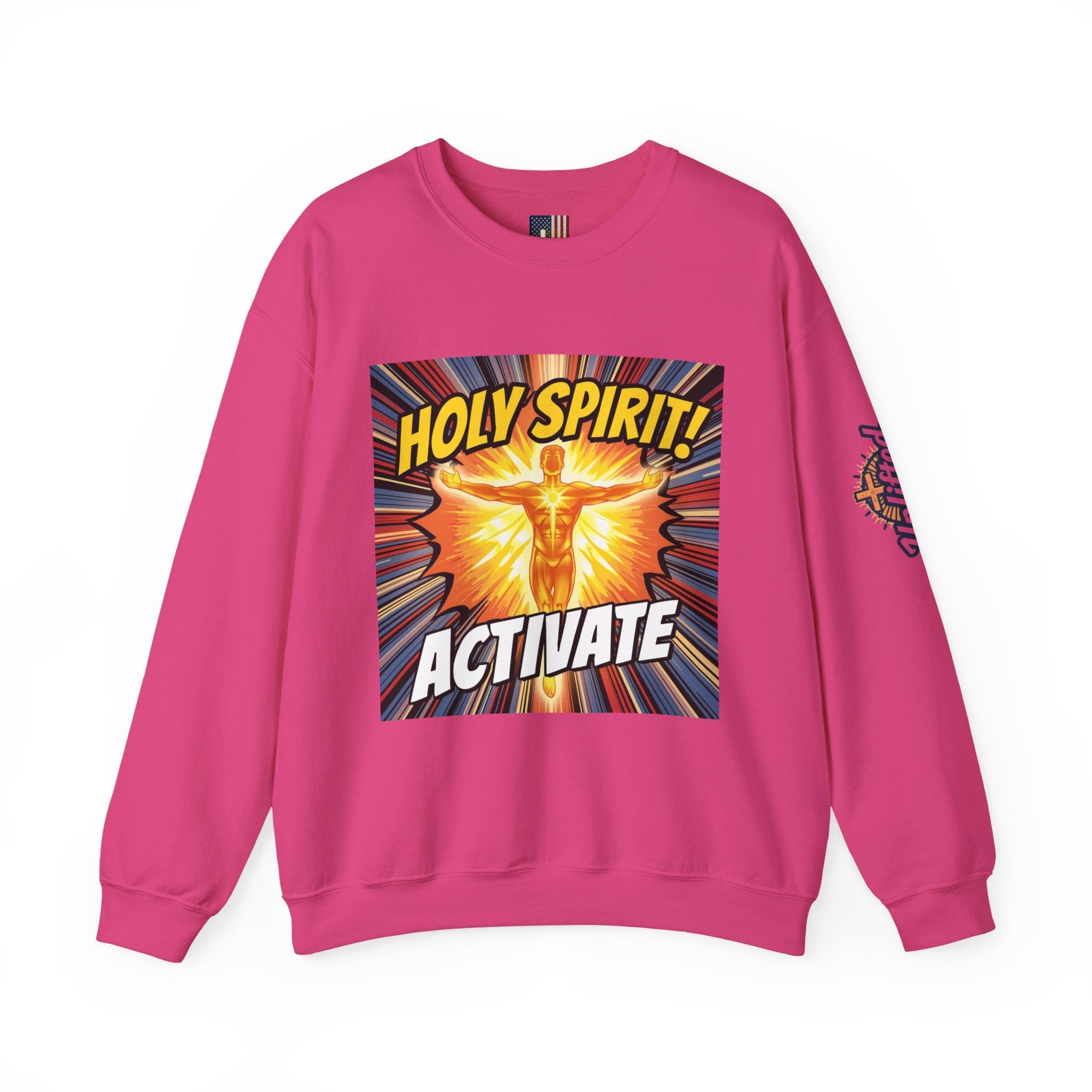 Holy Spirit Activate Sweatshirt – Superhero Christian Sweatshirt with Vibrant Power-Up Design for Faith-Fueled Boldness Printify