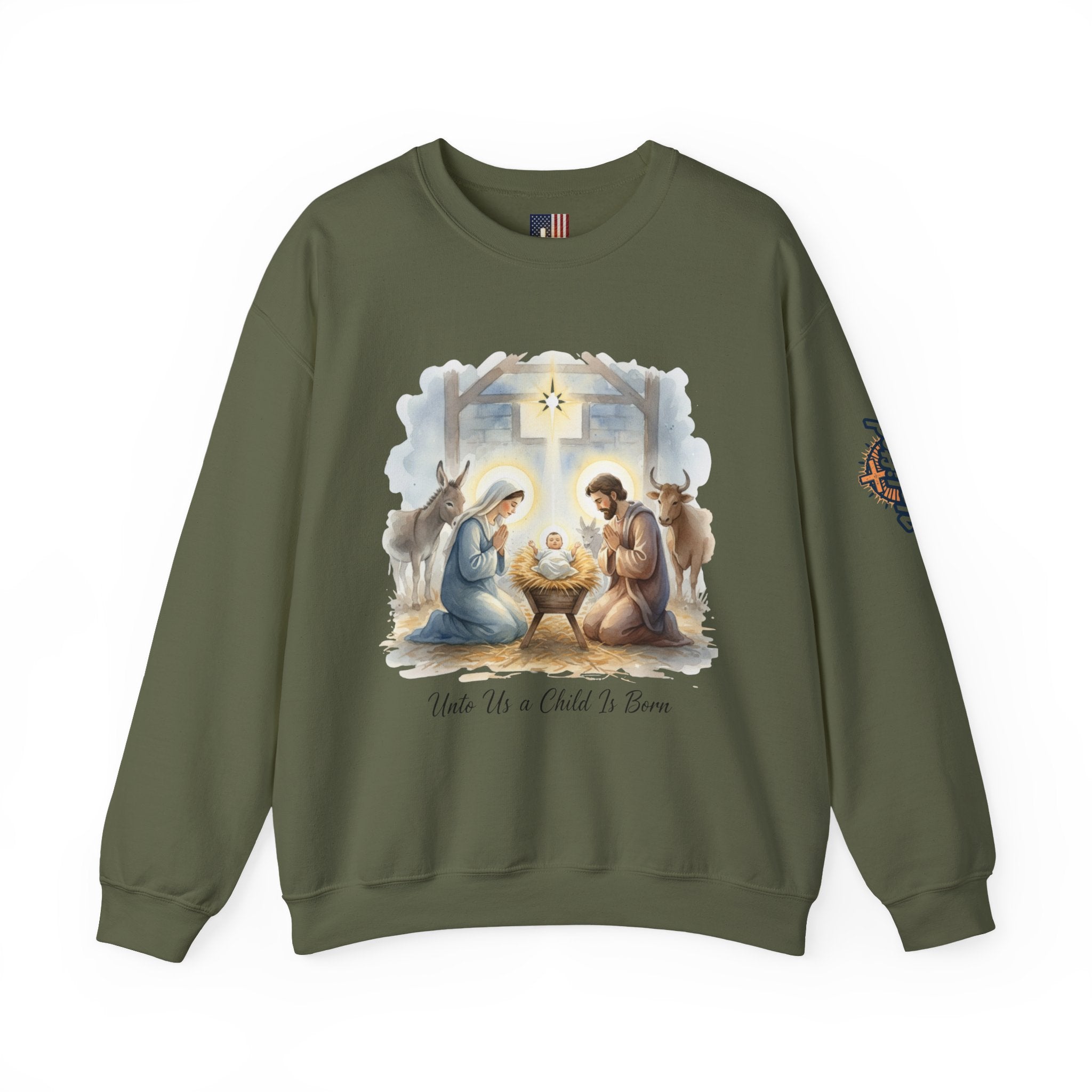 Unto Us a Child is Born Sweatshirt – Isaiah 9:6 Nativity Manger Scene Christian Christmas Sweatshirt for Holy Night Faith Printify