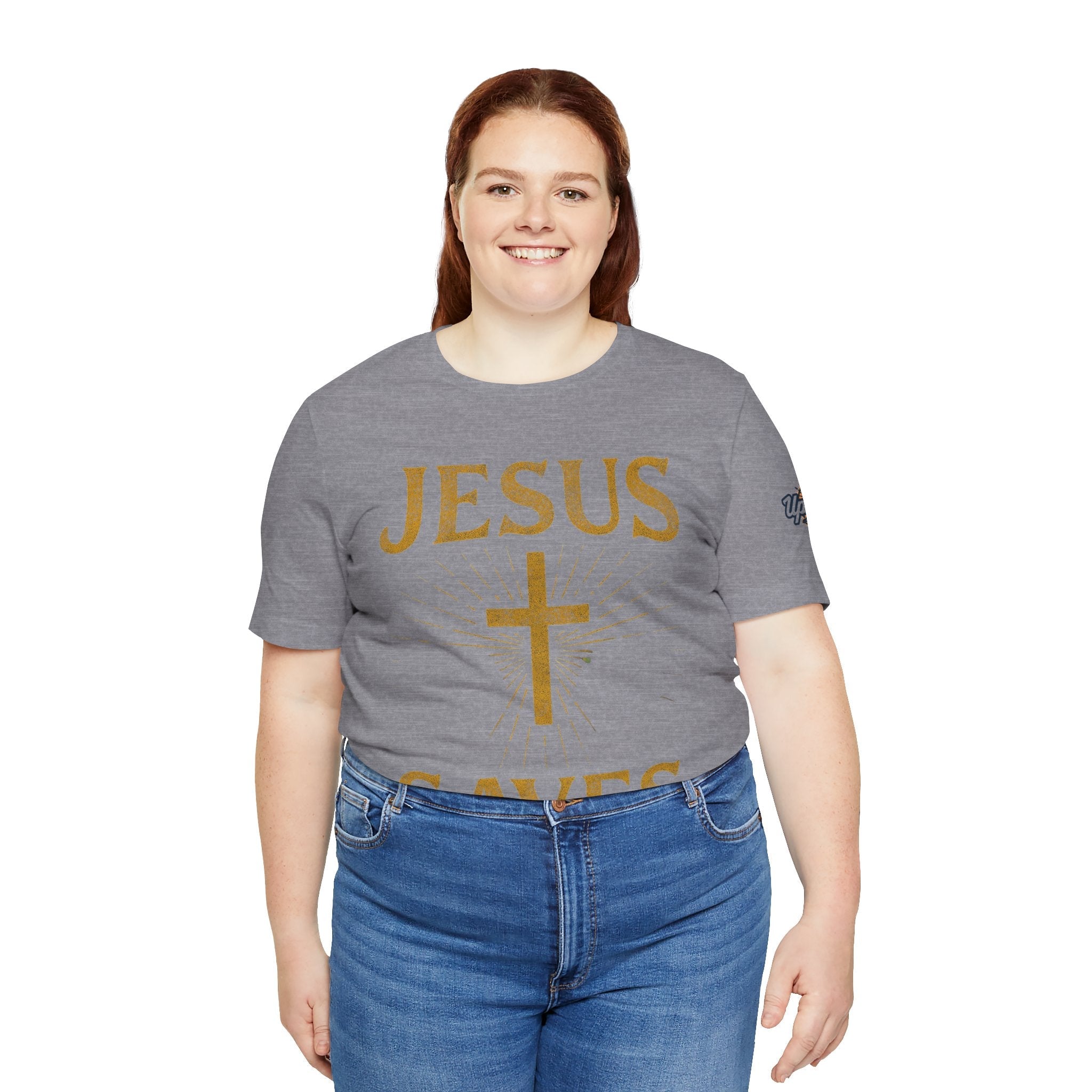 Jesus Saves T-shirt – Radiant Cross & Rays of Light Christian T-shirt for Eternal Hope & Faith Printify