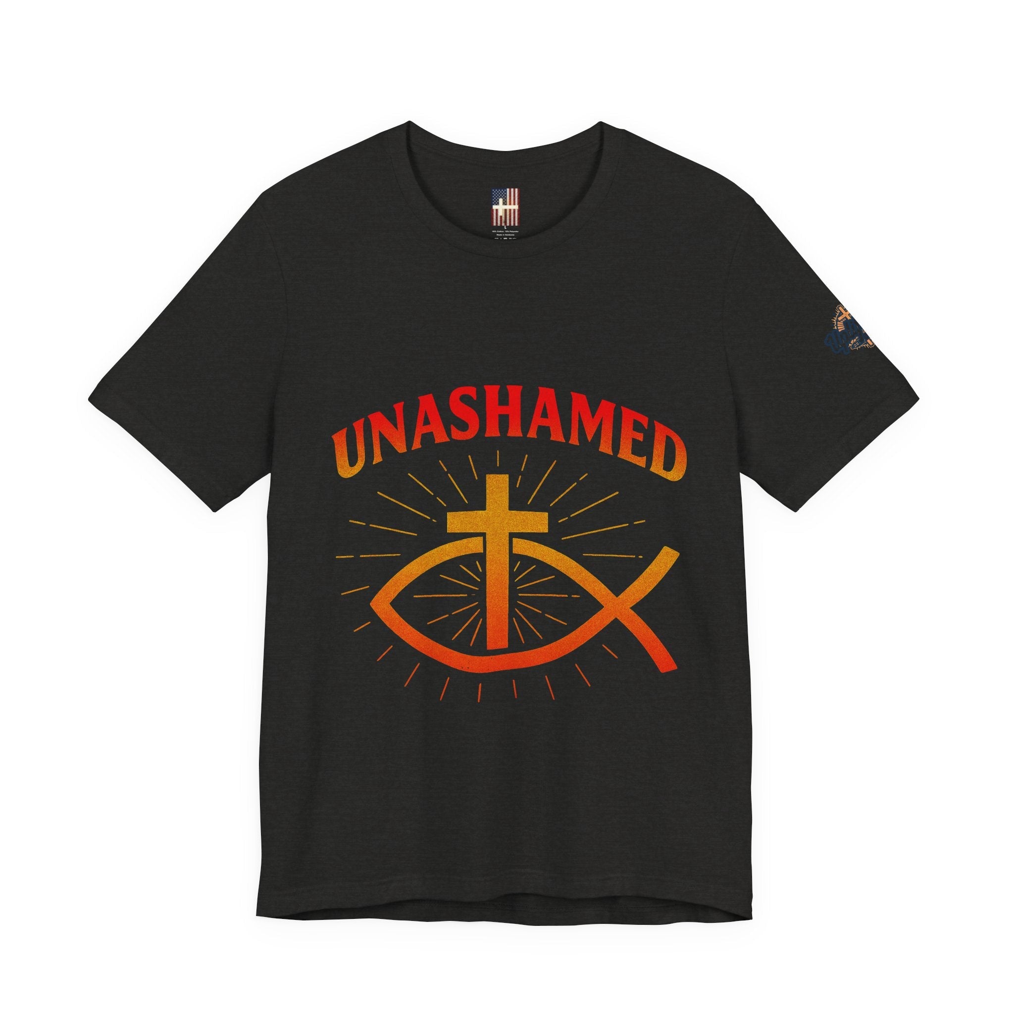 Unashamed T-shirt – Ichthys Jesus Fish & Cross Christian T-shirt for Romans 1:16 Bold Faith Printify