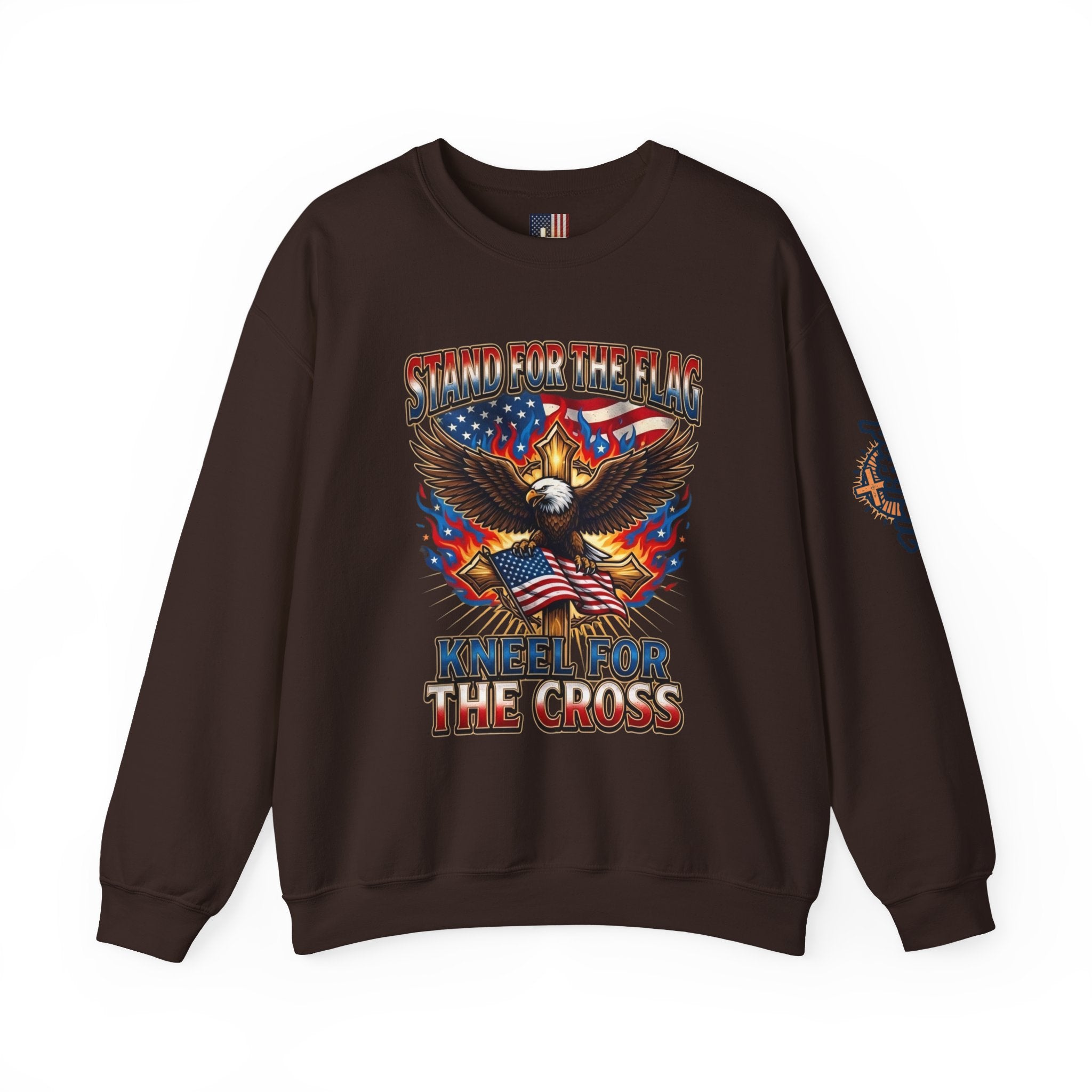 Stand for the Flag Kneel for the Cross Sweatshirt | Patriotic Eagle Sweatshirt Printify