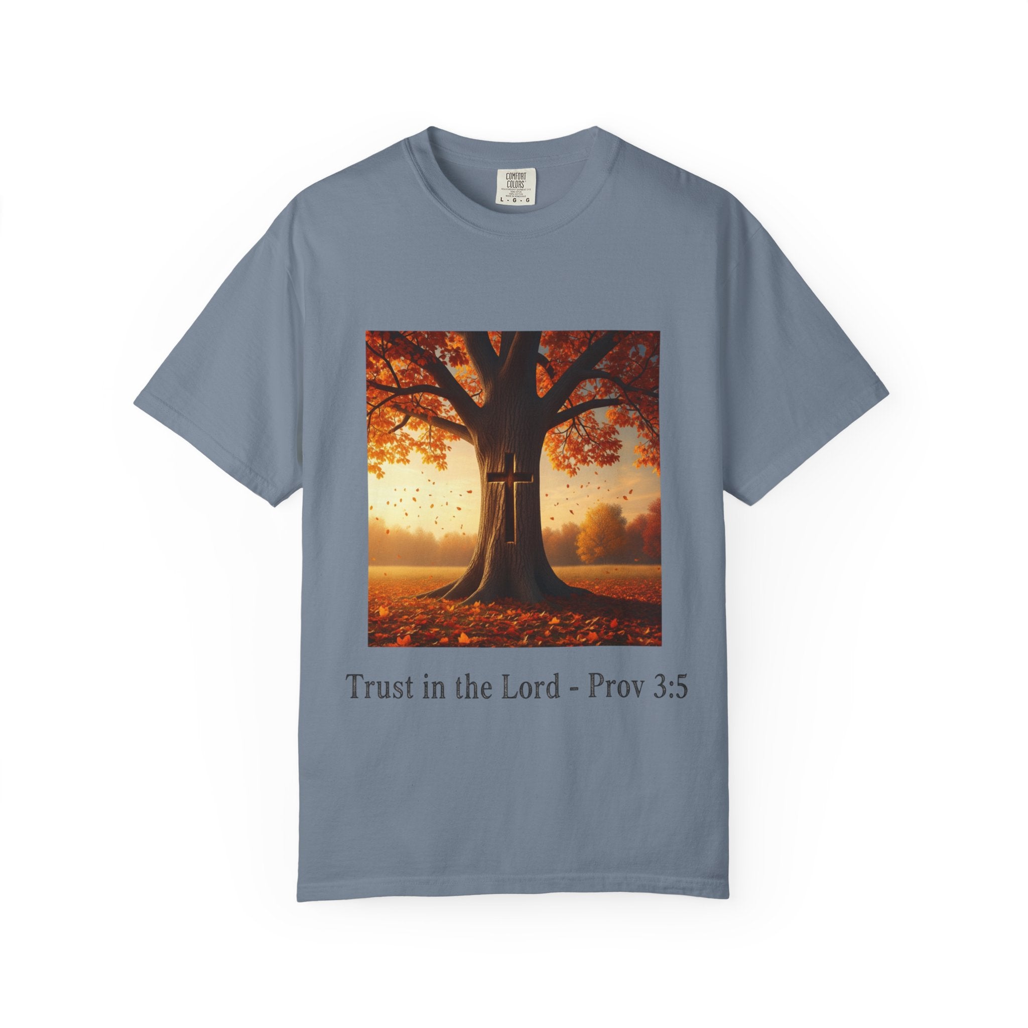 Trust in the Lord T-Shirt – Autumn Tree Christian Tee with Proverbs 3:5 Printify