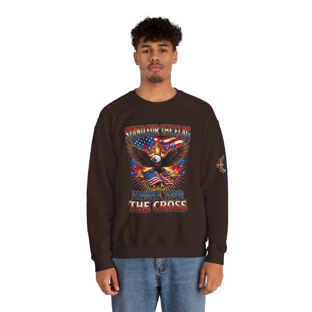 Stand for the Flag Kneel for the Cross Sweatshirt | Patriotic Eagle Sweatshirt Printify