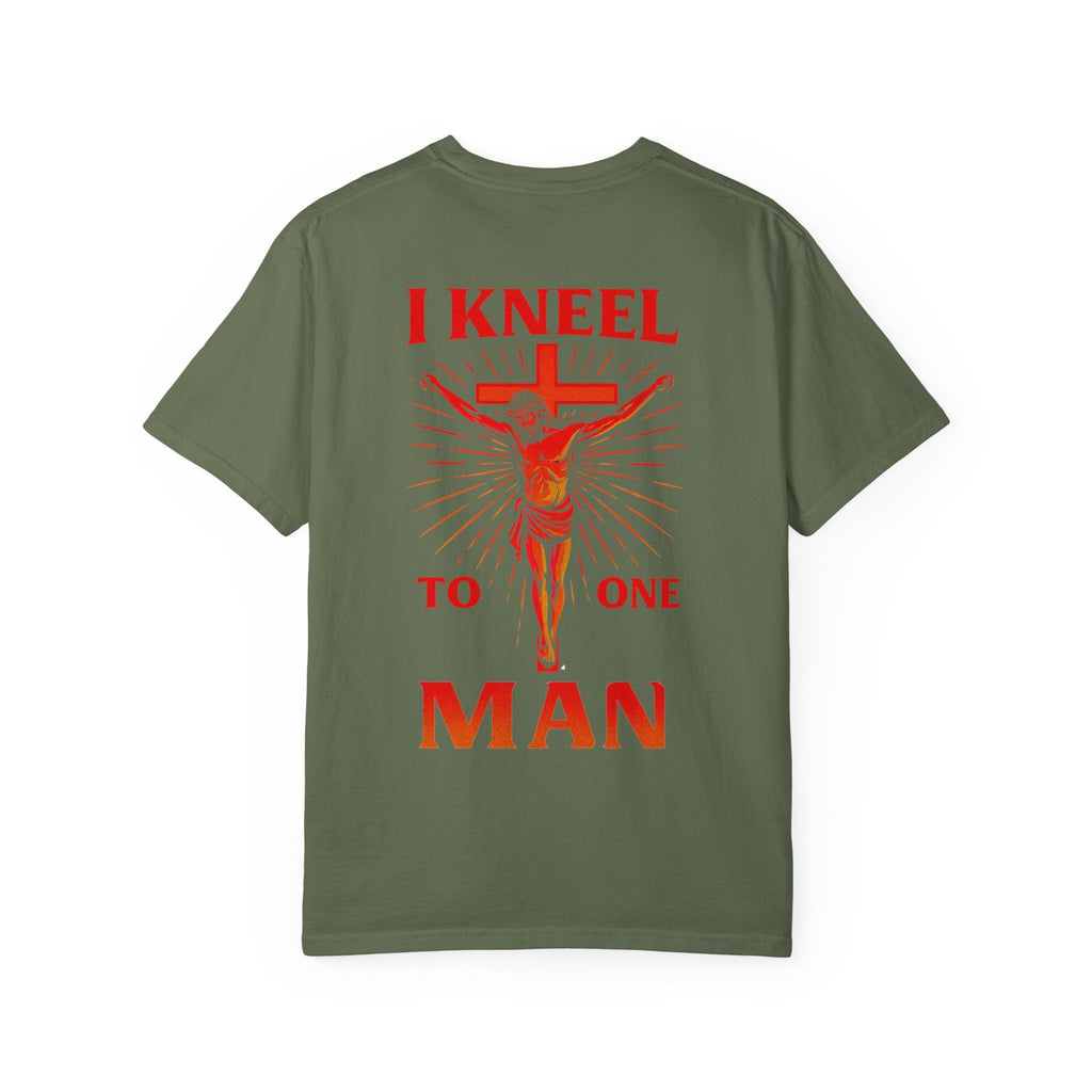 I Kneel to One Man T-shirt – Crucifixion Christian T-shirt for Unashamed Devotion & Bold Faith Printify