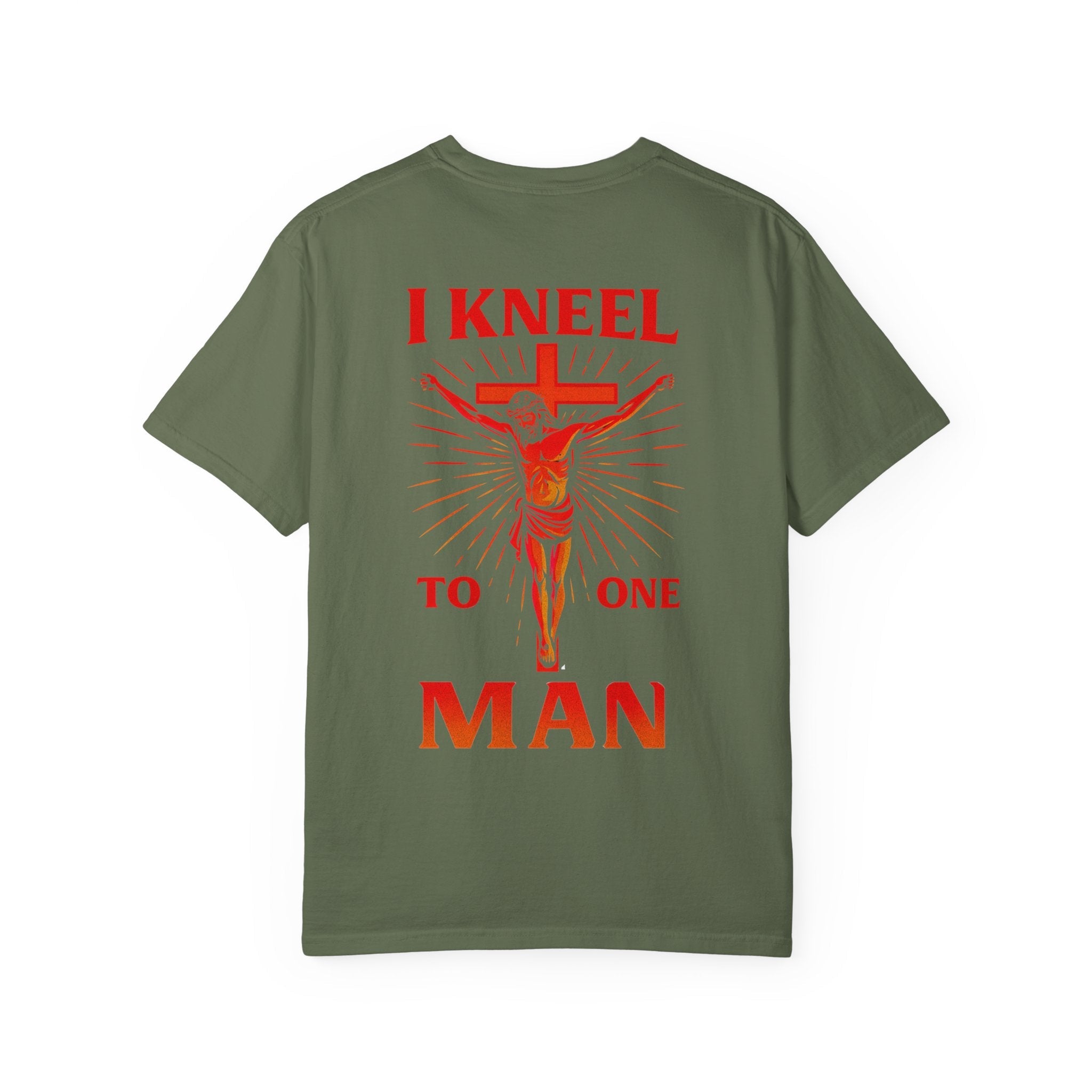 I Kneel to One Man T-shirt – Crucifixion Christian T-shirt for Unashamed Devotion & Bold Faith Printify