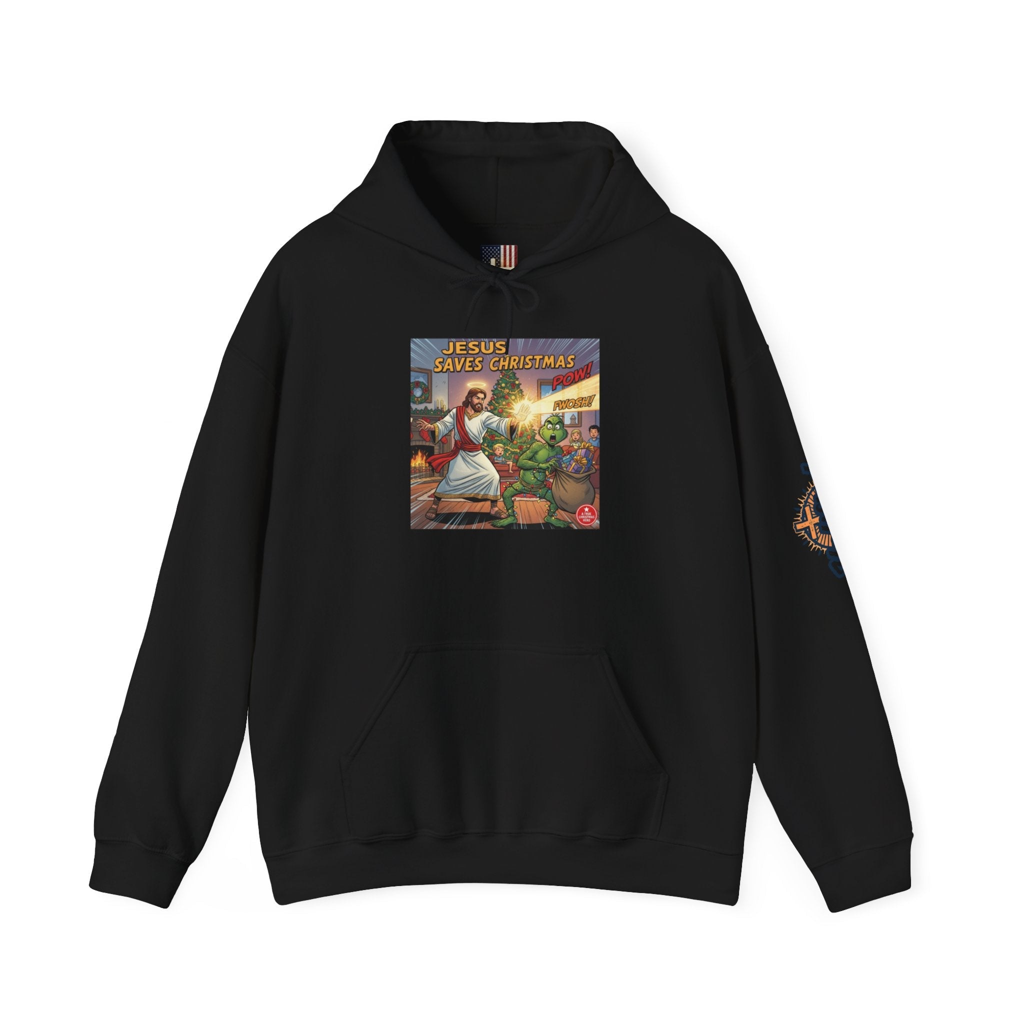 Jesus Saves Christmas Hoodie – Grinch vs Savior Light Battle Christian Sweatshirt for Hilarious Holiday Faith & True Joy Printify