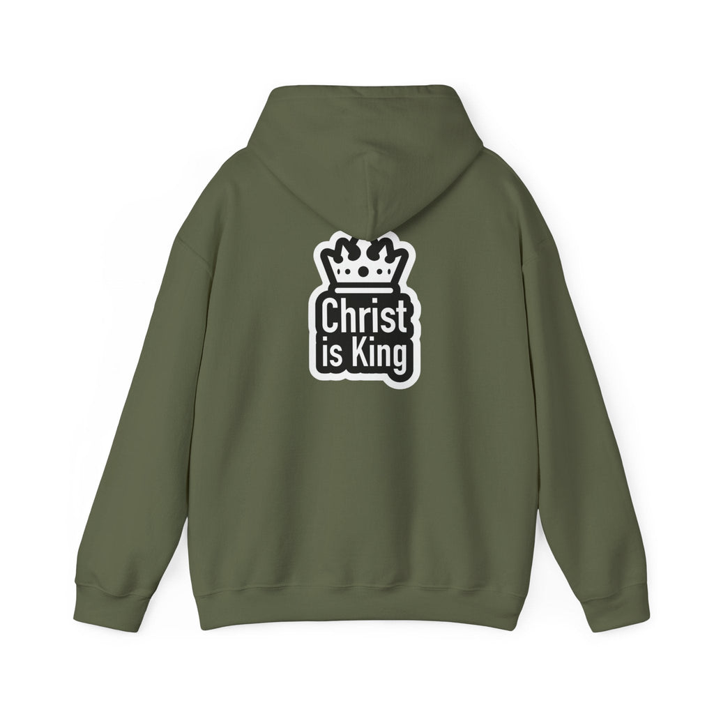 Christ is King Hoodie – Bold Crown & Cross Christian Sweatshirt for Unshakable Faith Printify
