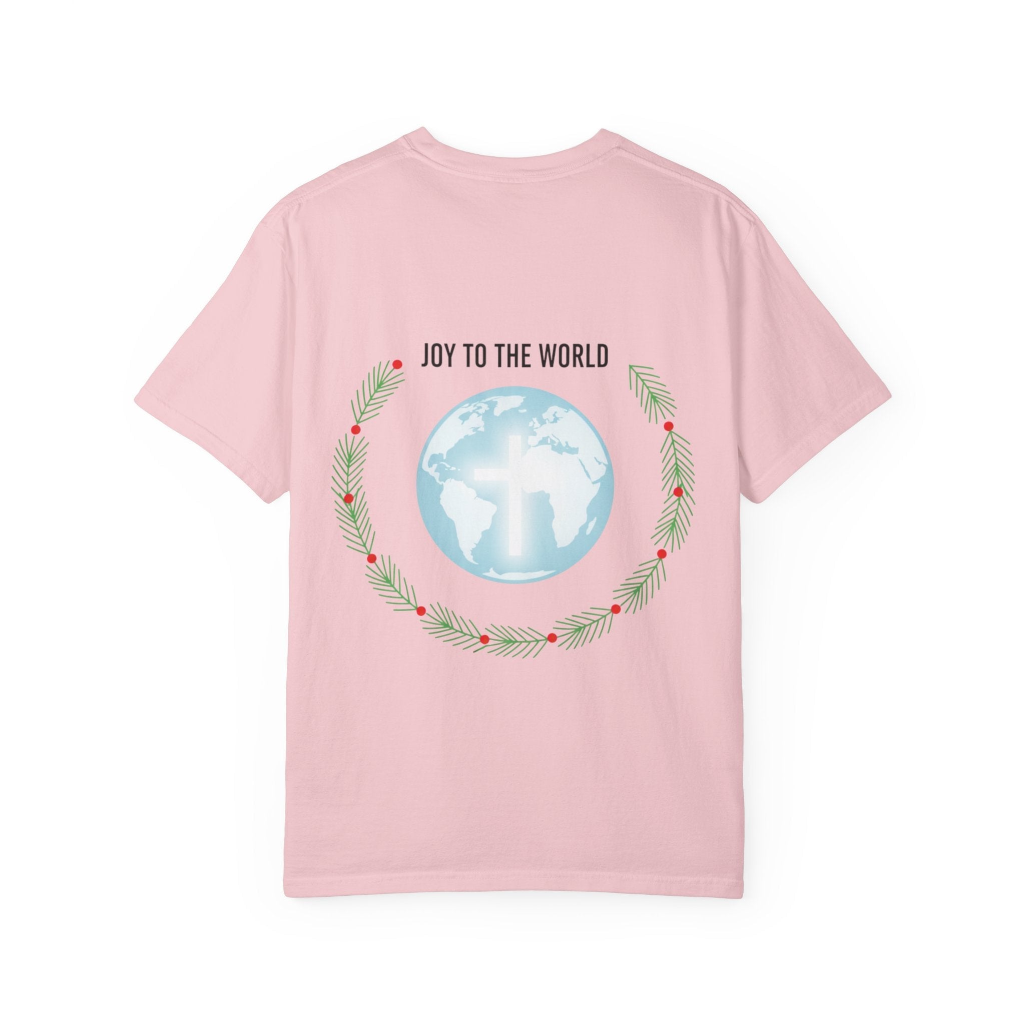 Joy to the World T-shirt – Wreath Earth Nativity Christian Christmas T-shirt for Isaiah 9:6 Holiday Faith & Festive Joy Printify